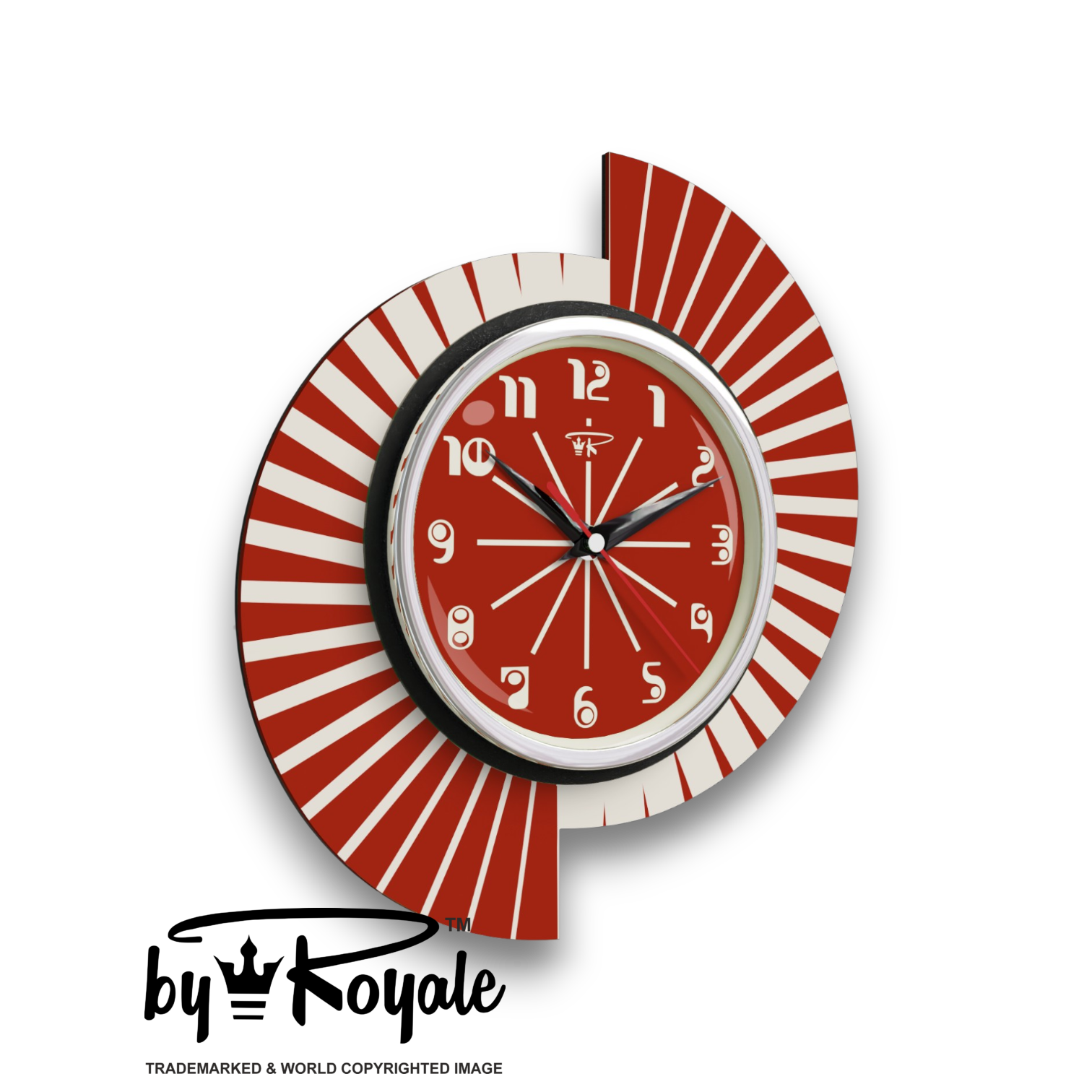 Mid Century Modern Royalexe Laminate Clock By Royale - Split Atom in Tomato Red