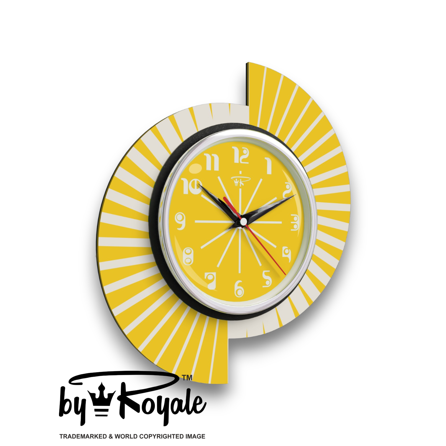 Mid Century Modern Royalexe Laminate Clock By Royale - Split Atom in Yellow gallery image