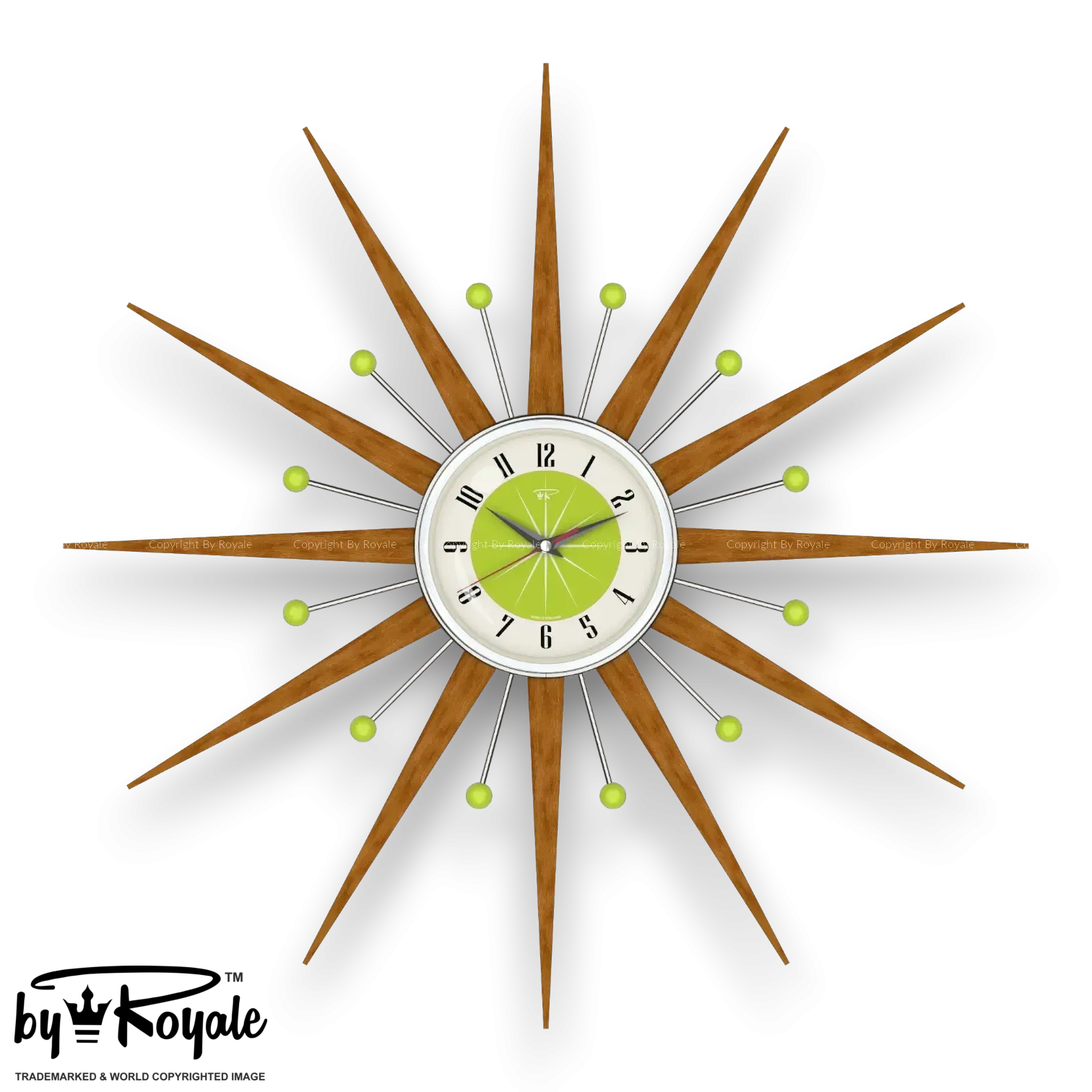 Mid Century Modern Starburst Wall Clock By Royale - Welby in Chartreuse Green