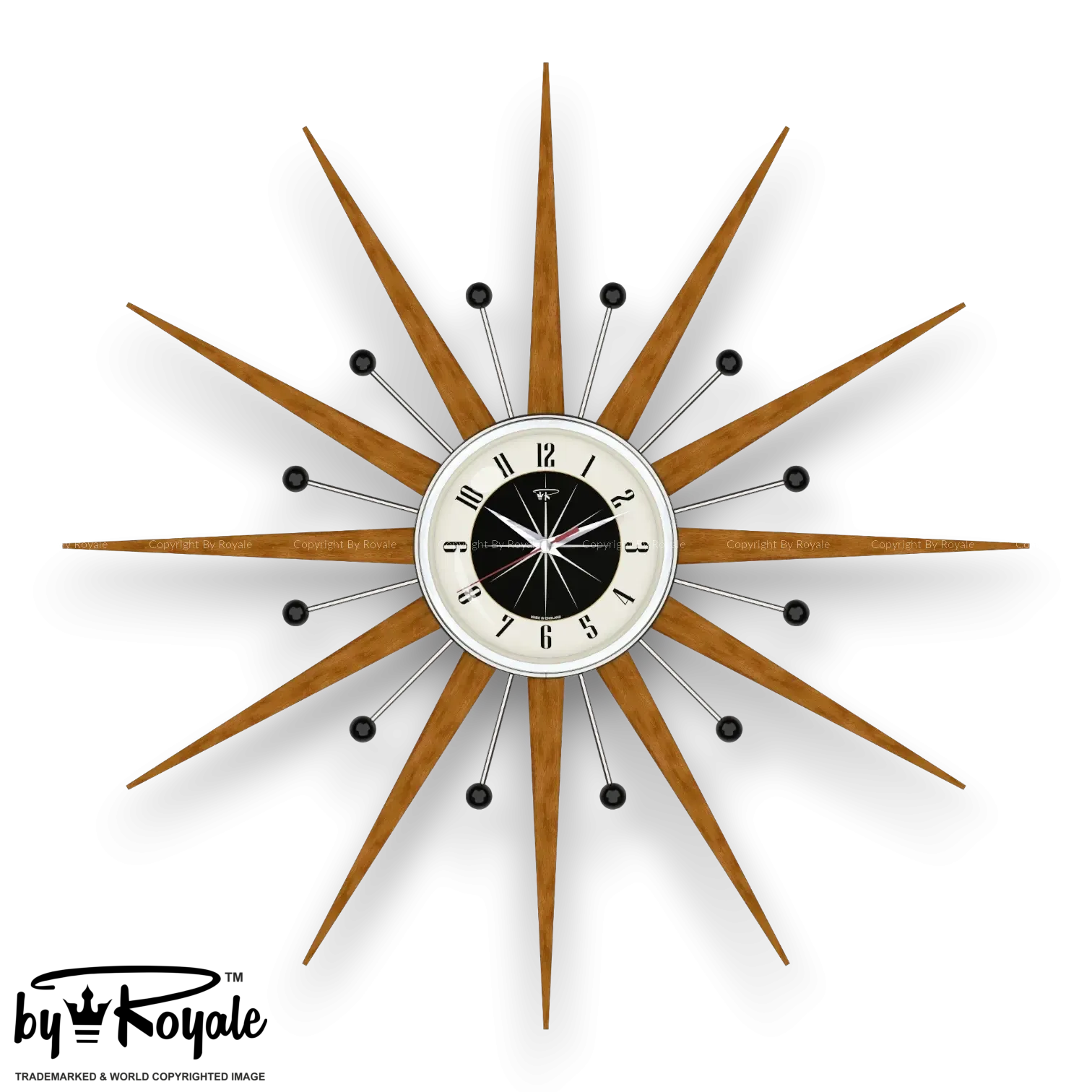 Mid Century Modern Starburst Wall Clock By Royale - Welby in Jet Black
