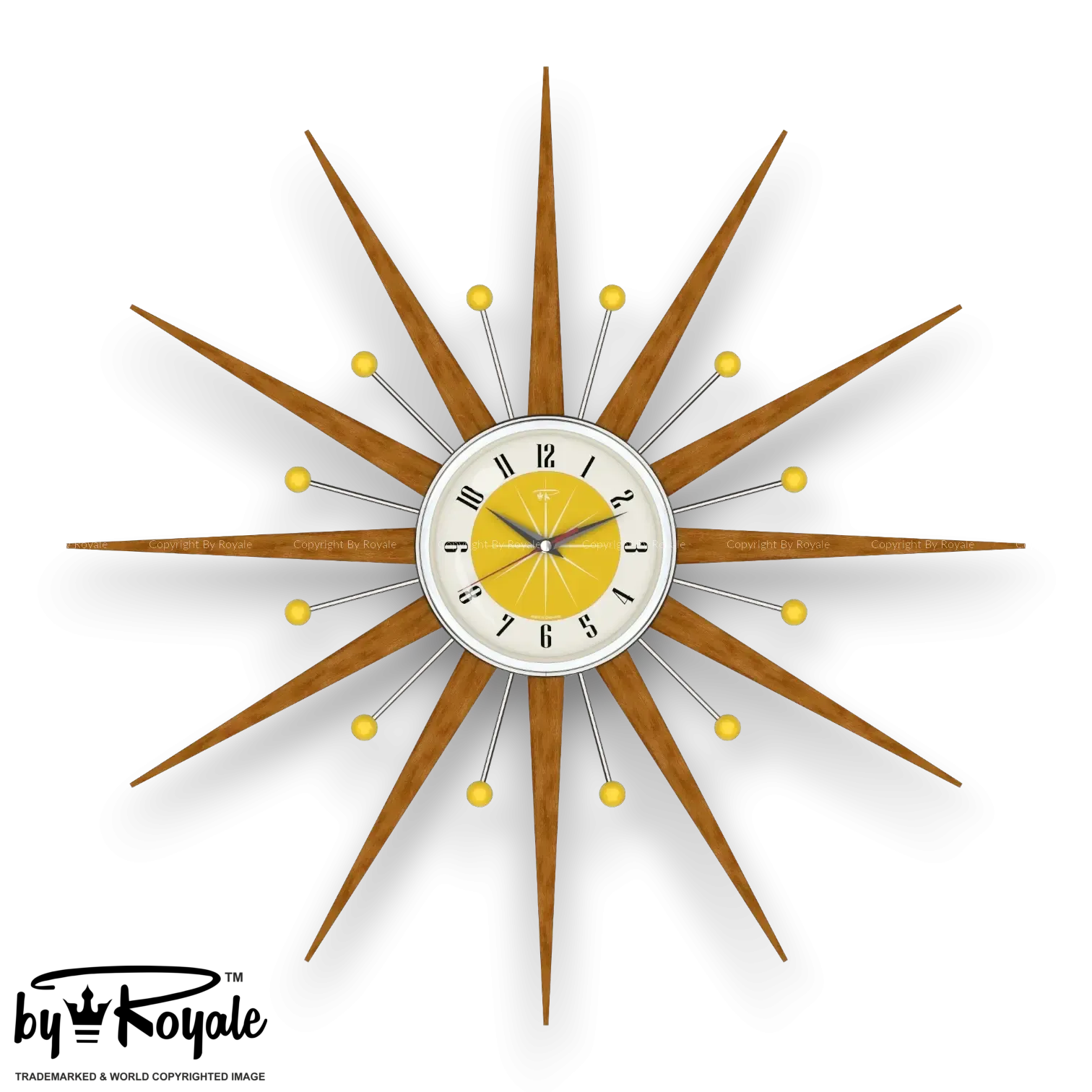 Mid Century Modern Starburst Wall Clock By Royale - Welby in Yellow