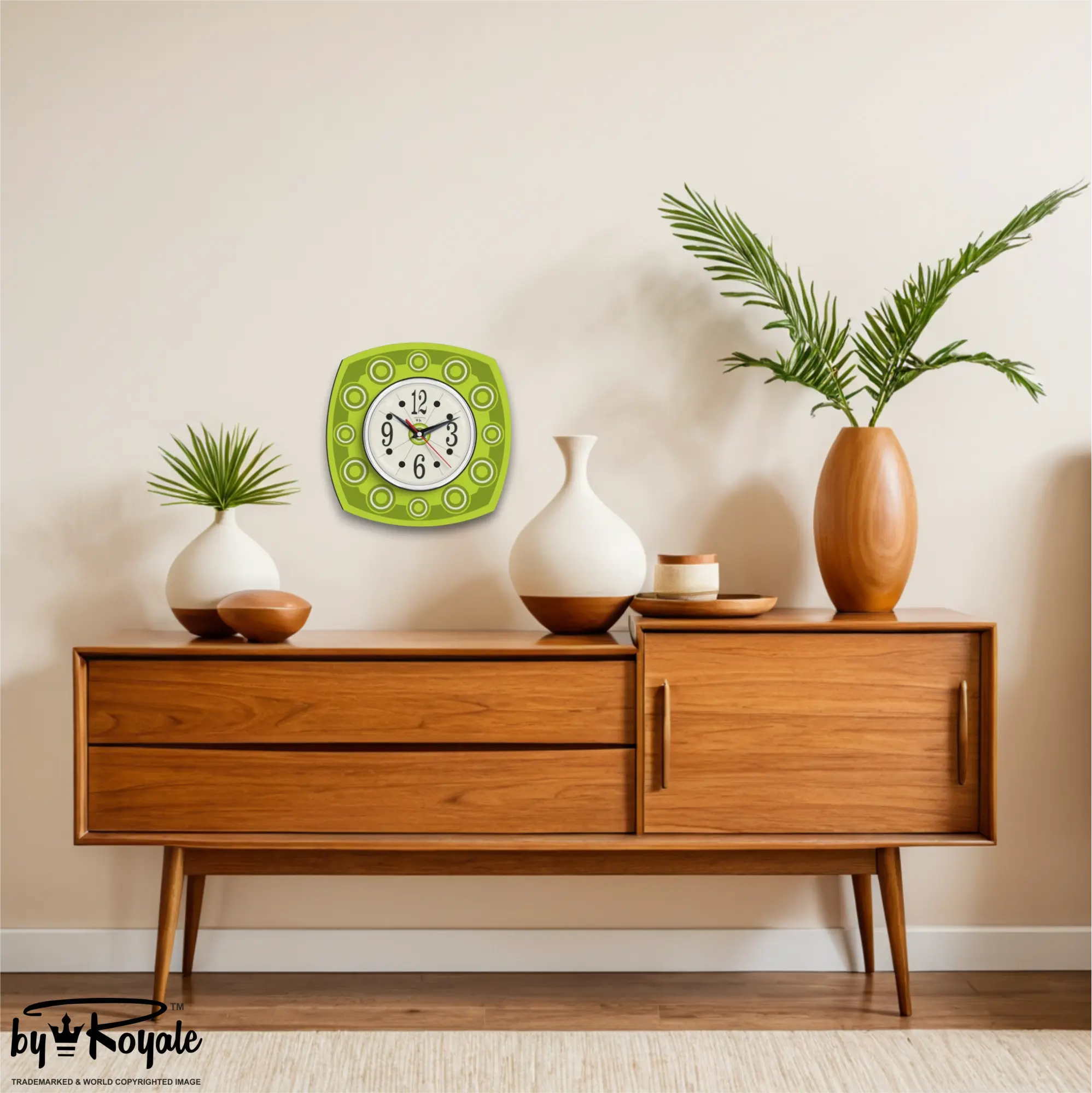 Mid Century Modern Royalexe Laminate Clock By Royale - Astro in Chartreuse