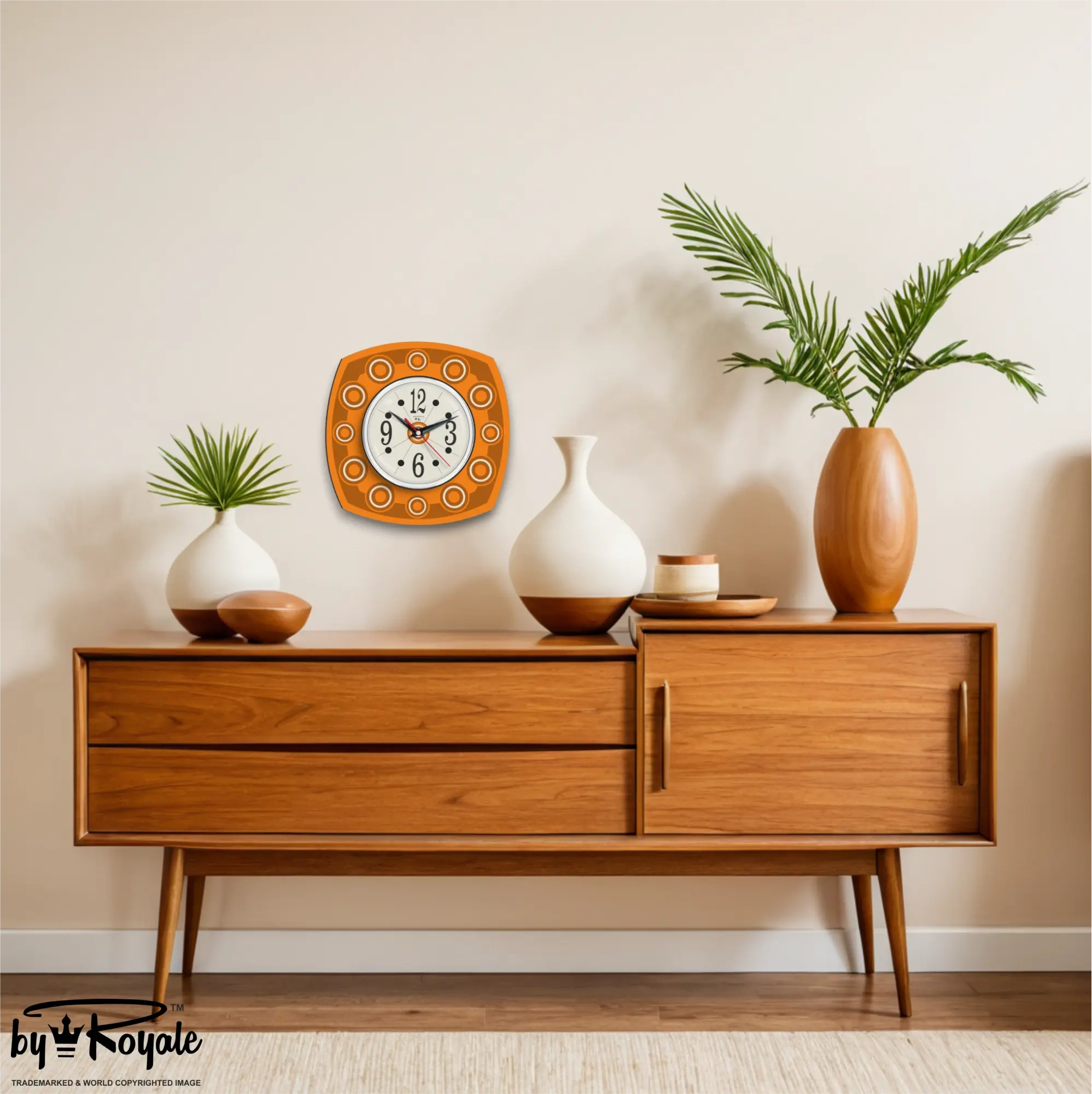 Mid Century Modern Royalexe Laminate Clock By Royale - Astro in Orange