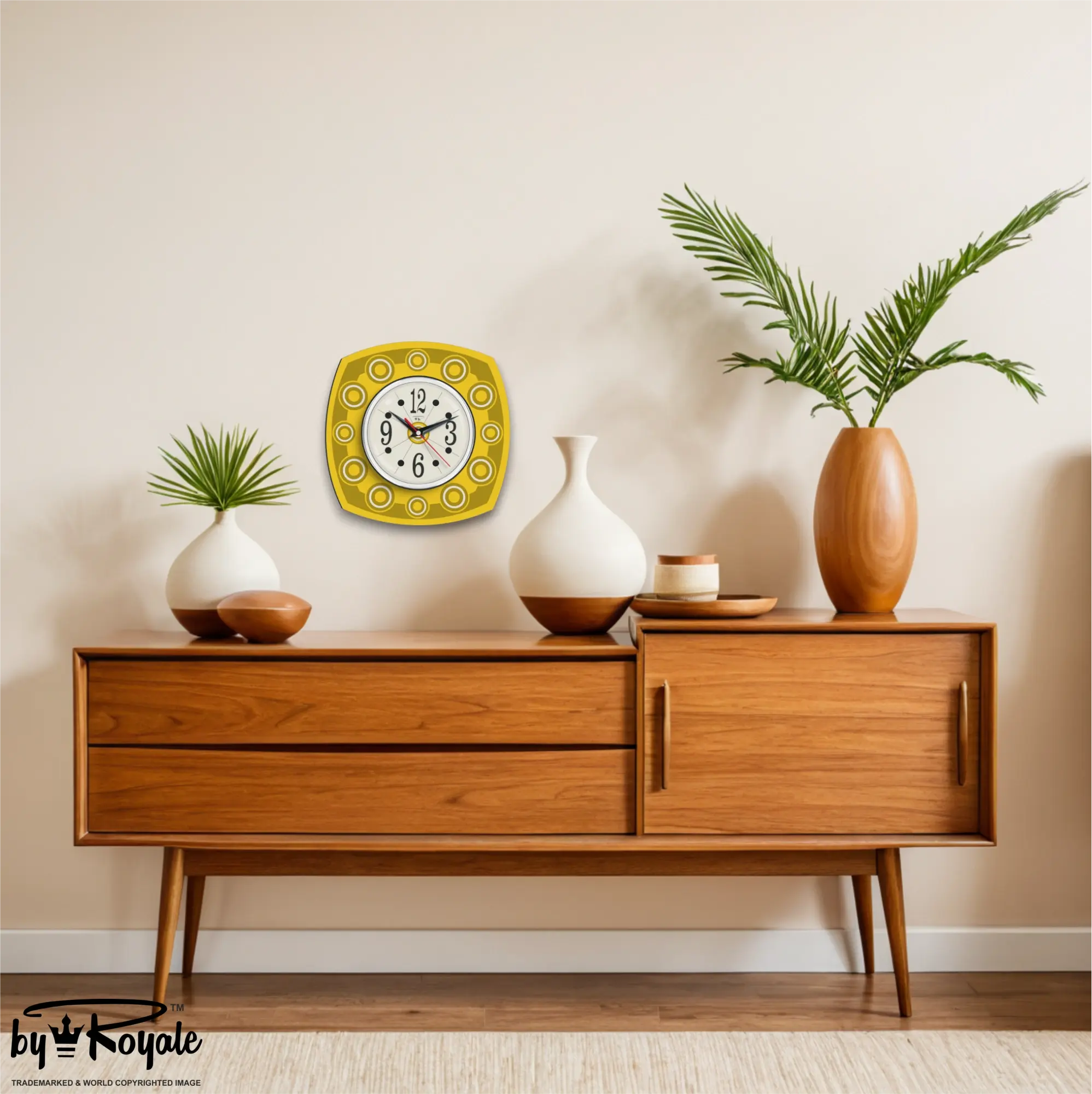 Mid Century Modern Royalexe Laminate Clock By Royale - Astro in Yellow