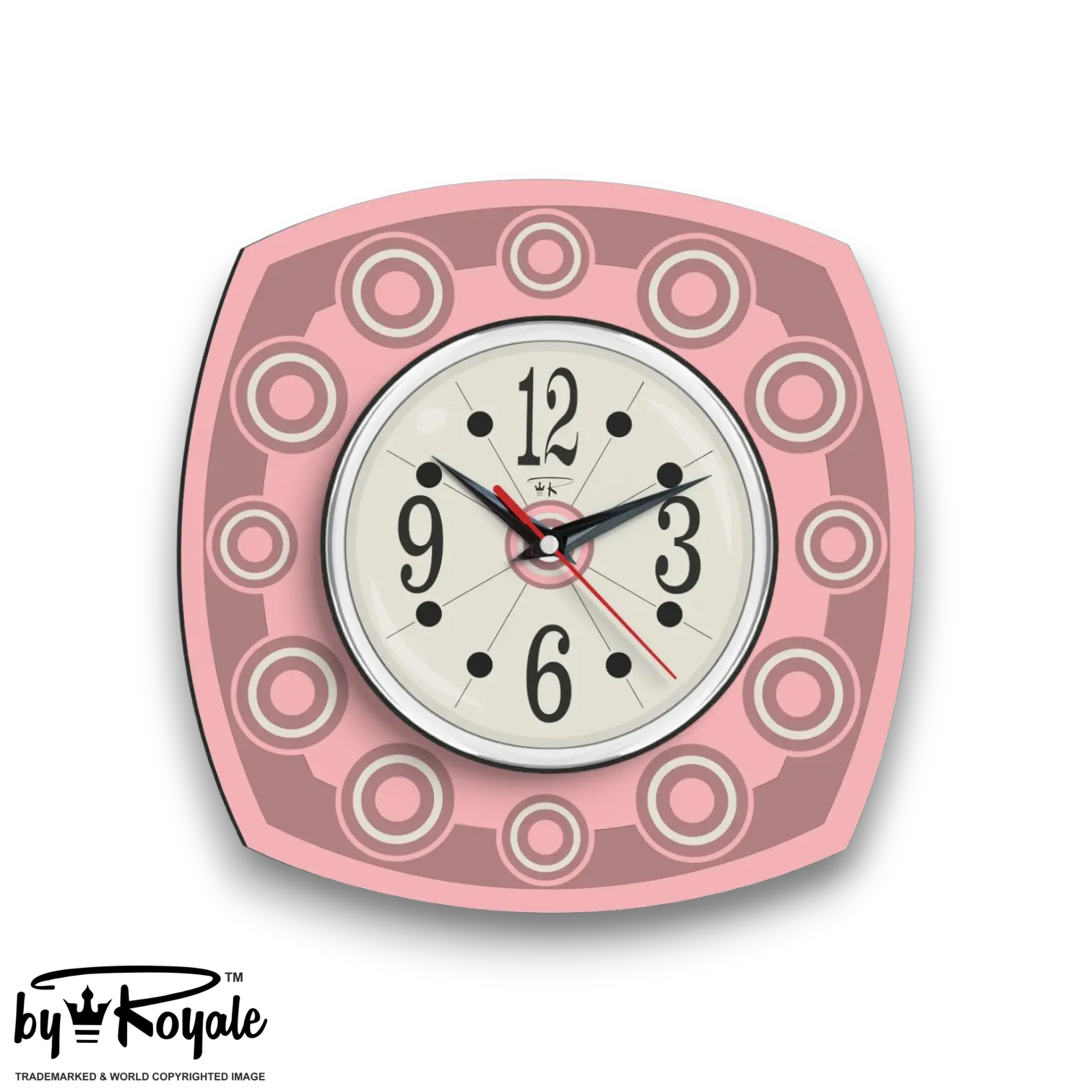 Mid Century Modern Royalexe Laminate Clock By Royale - Astro in Pink