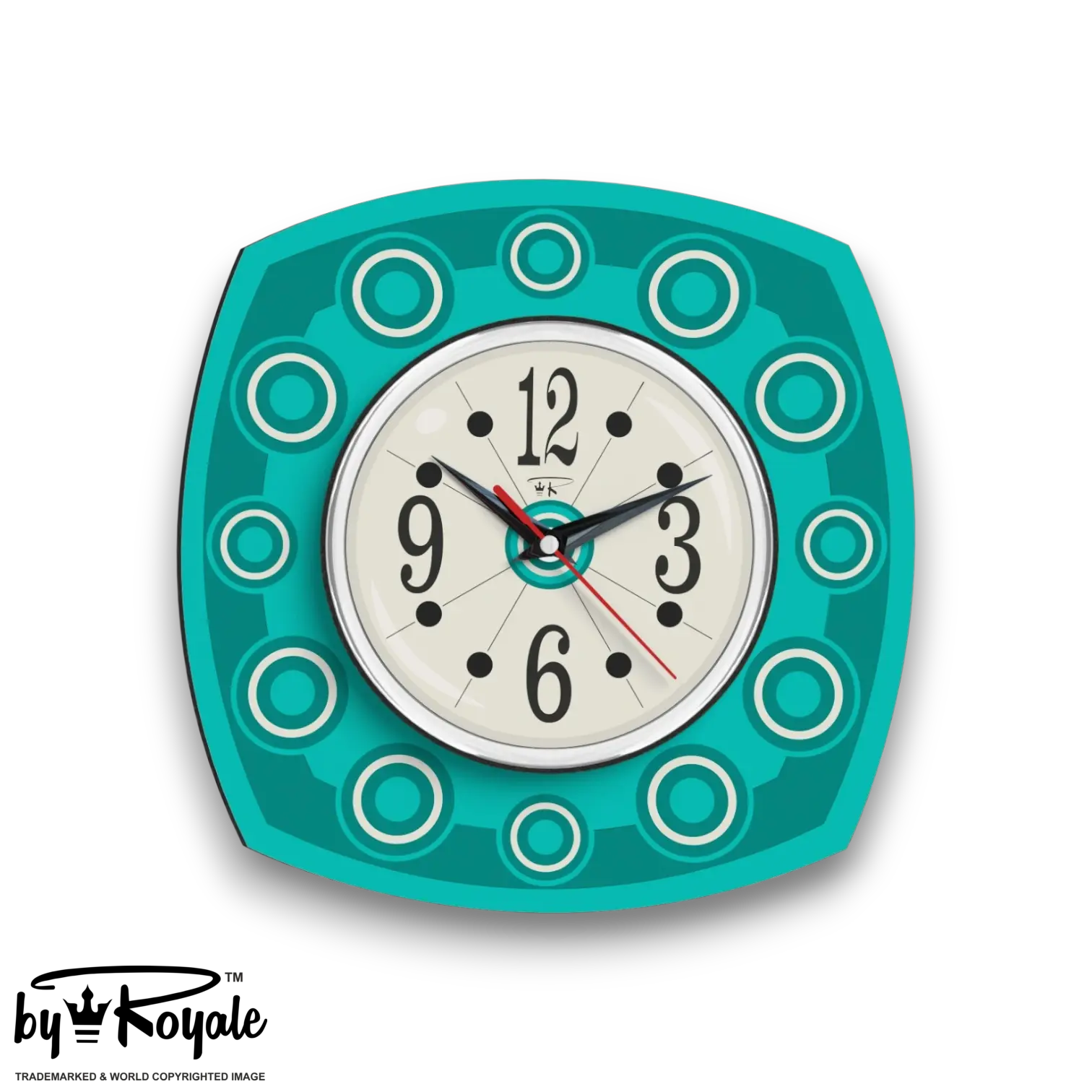Mid Century Modern Royalexe Laminate Clock By Royale - Astro in Turquoise