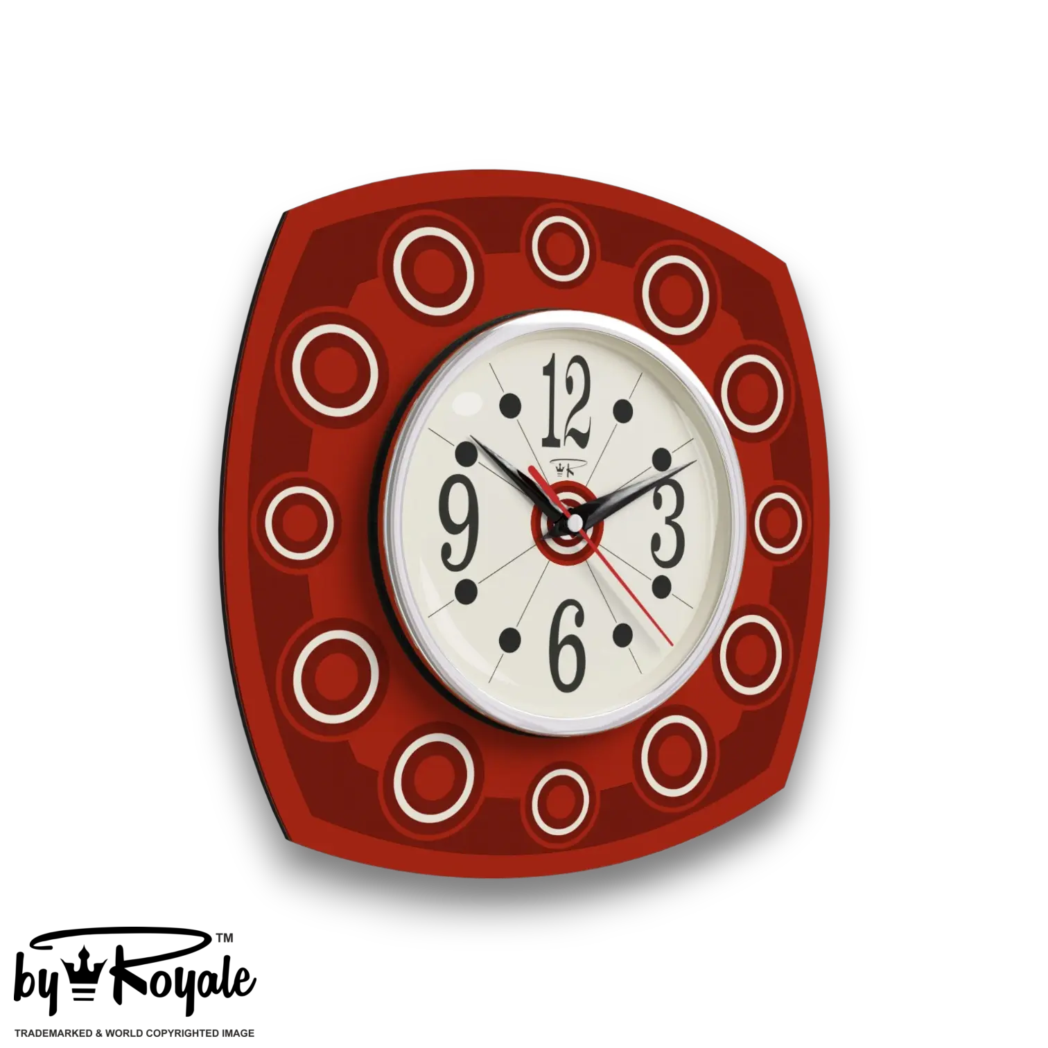 Mid Century Modern Royalexe Laminate Clock By Royale - Astro in Tomato Red gallery image