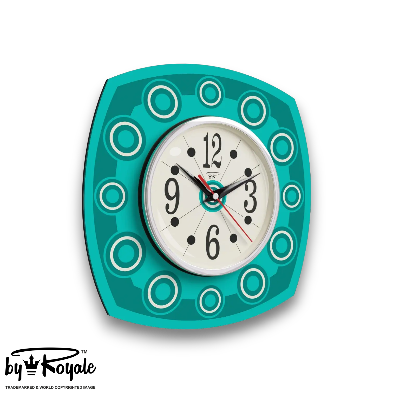 Mid Century Modern Royalexe Laminate Clock By Royale - Astro in Turquoise gallery image