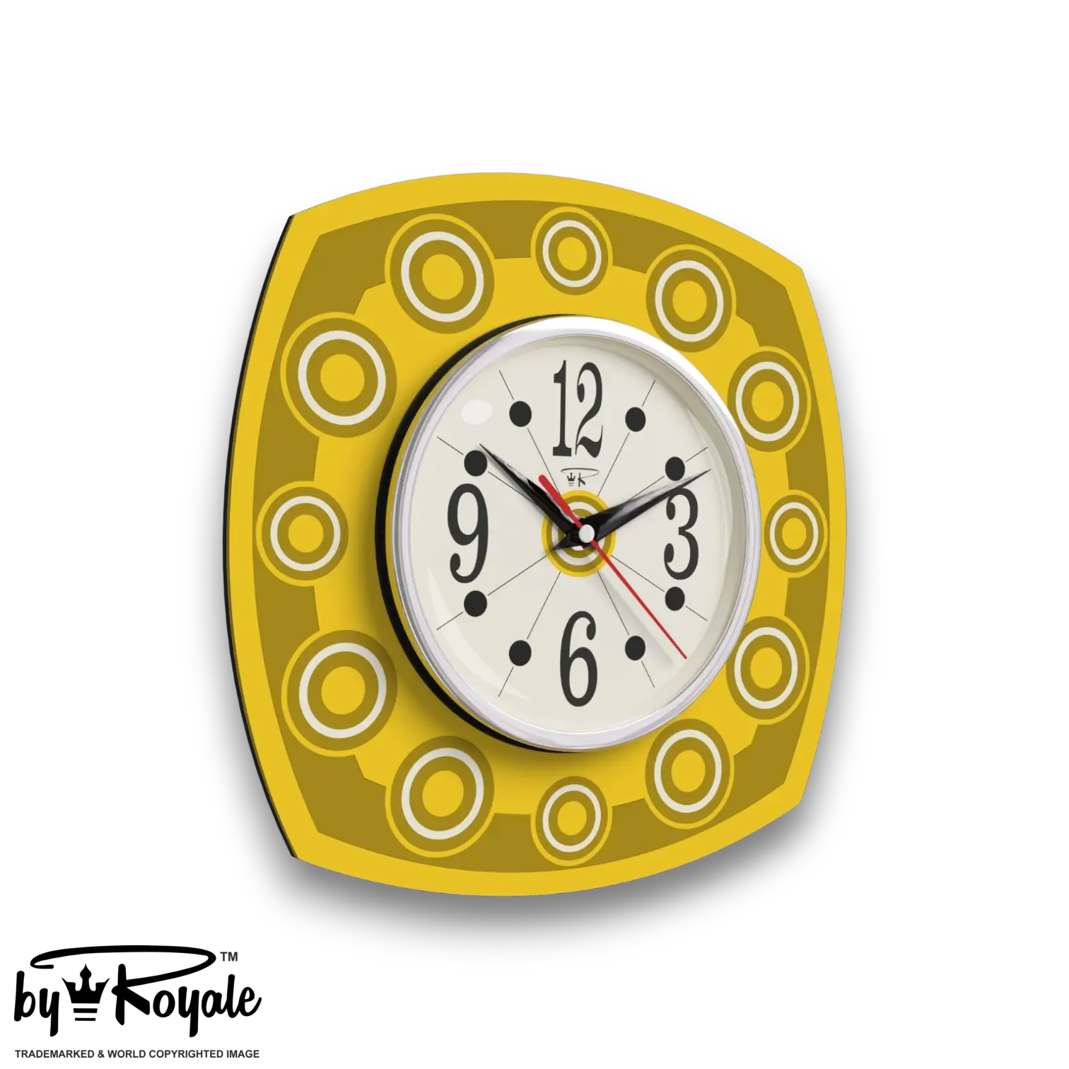 Mid Century Modern Royalexe Laminate Clock By Royale - Astro in Yellow gallery image