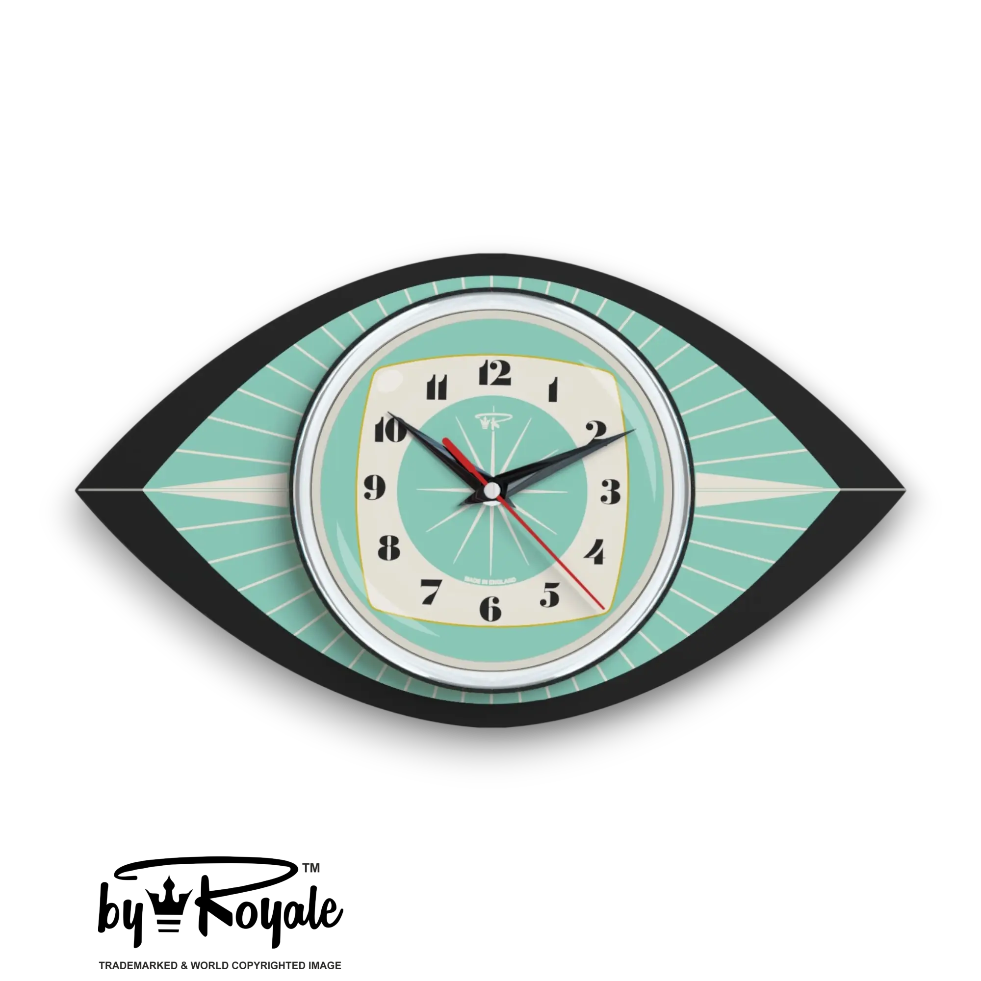 Mid Century Modern Royalexe Laminate Clock By Royale - Celeste Eye in Aquastone