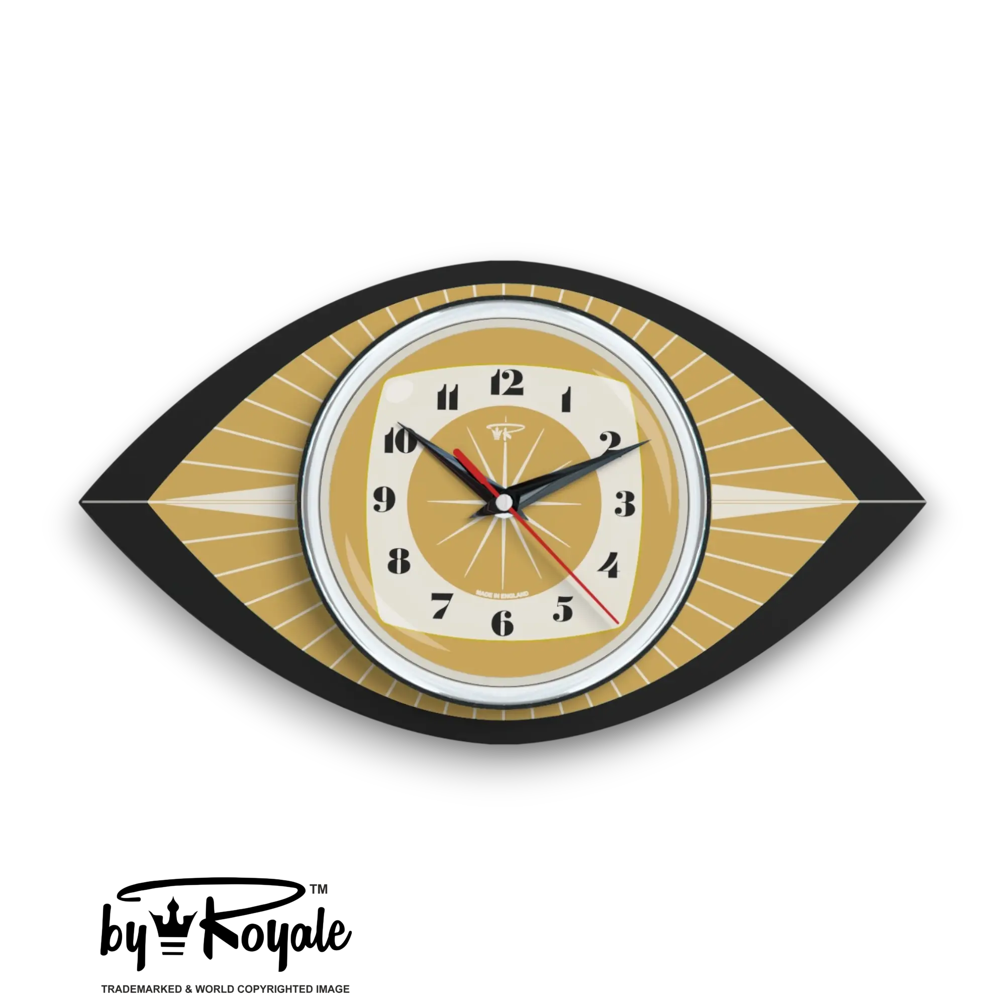 Mid Century Modern Royalexe Laminate Clock By Royale - Celeste Eye in Burnt Gold