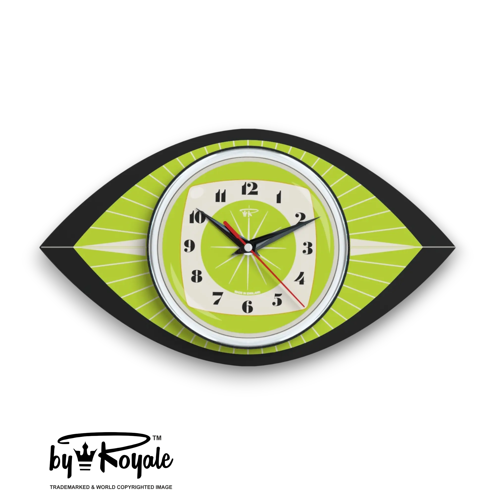 Mid Century Modern Royalexe Laminate Clock By Royale - Celeste Eye in Chartreuse