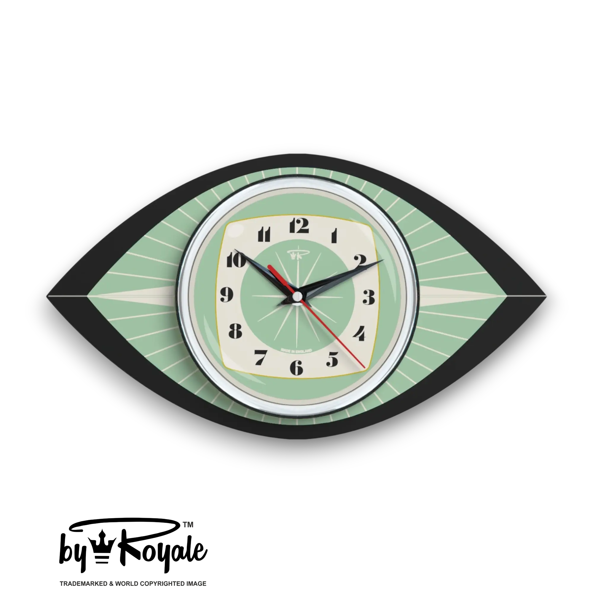 Mid Century Modern Royalexe Laminate Clock By Royale - Celeste Eye in Mint Green