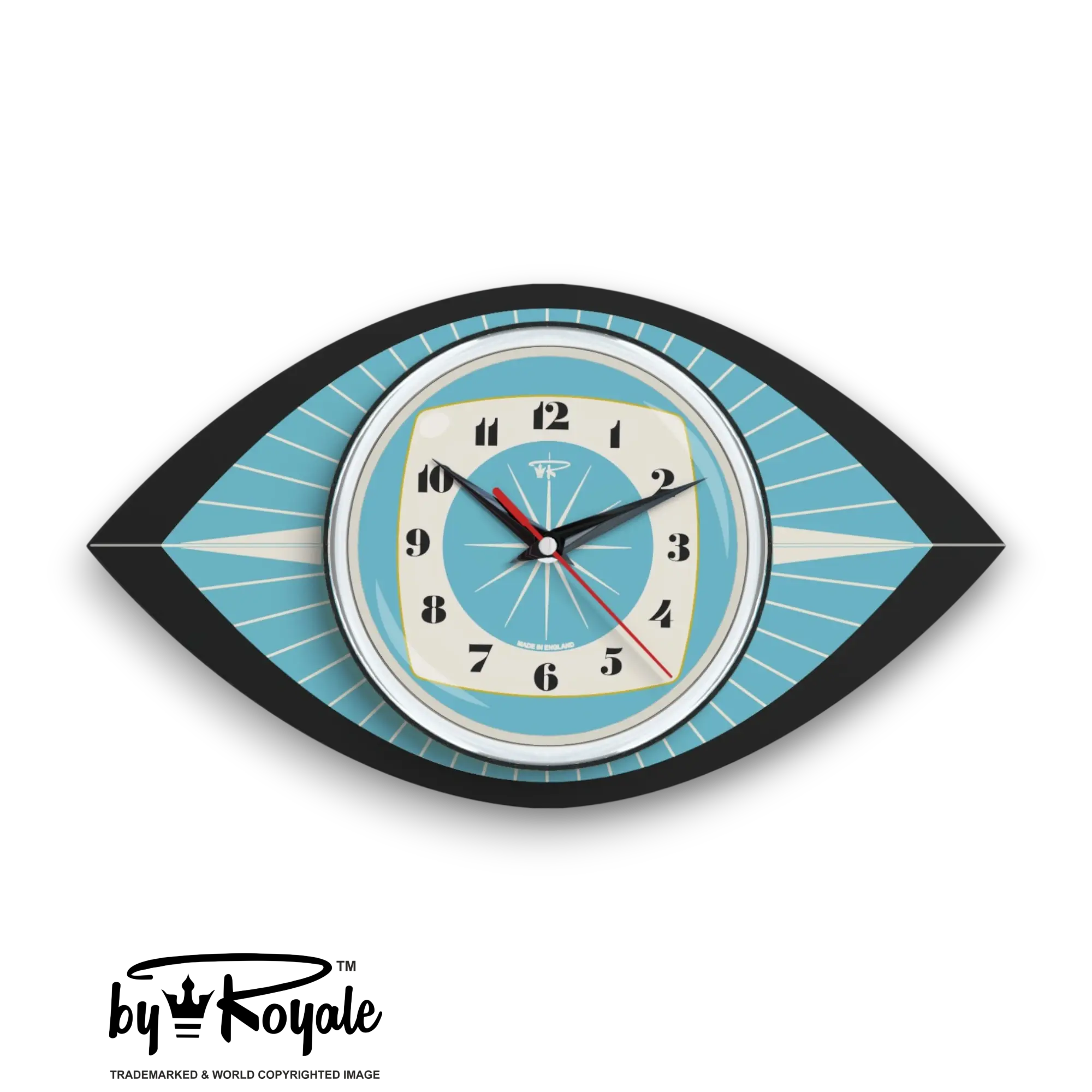 Mid Century Modern Royalexe Laminate Clock By Royale - Celeste Eye in Smeg Blue
