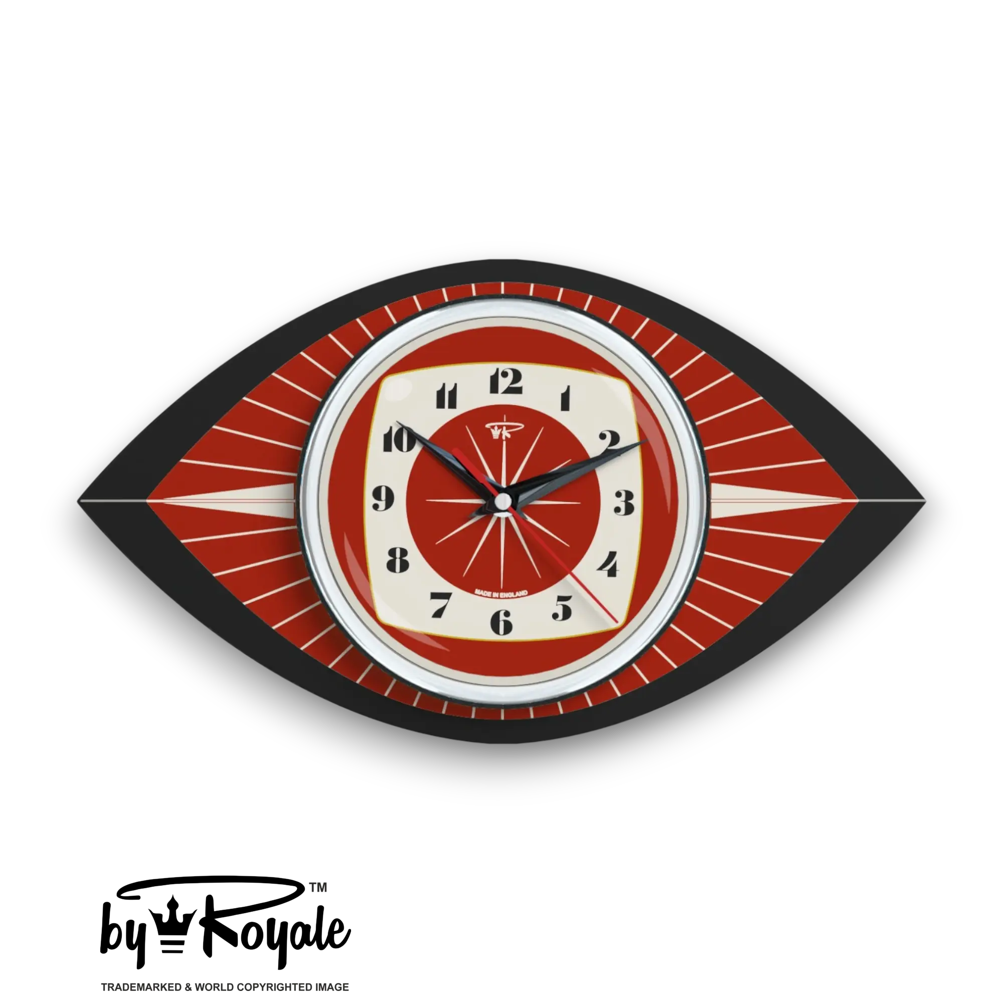 Mid Century Modern Royalexe Laminate Clock By Royale - Celeste Eye in Tomato Red