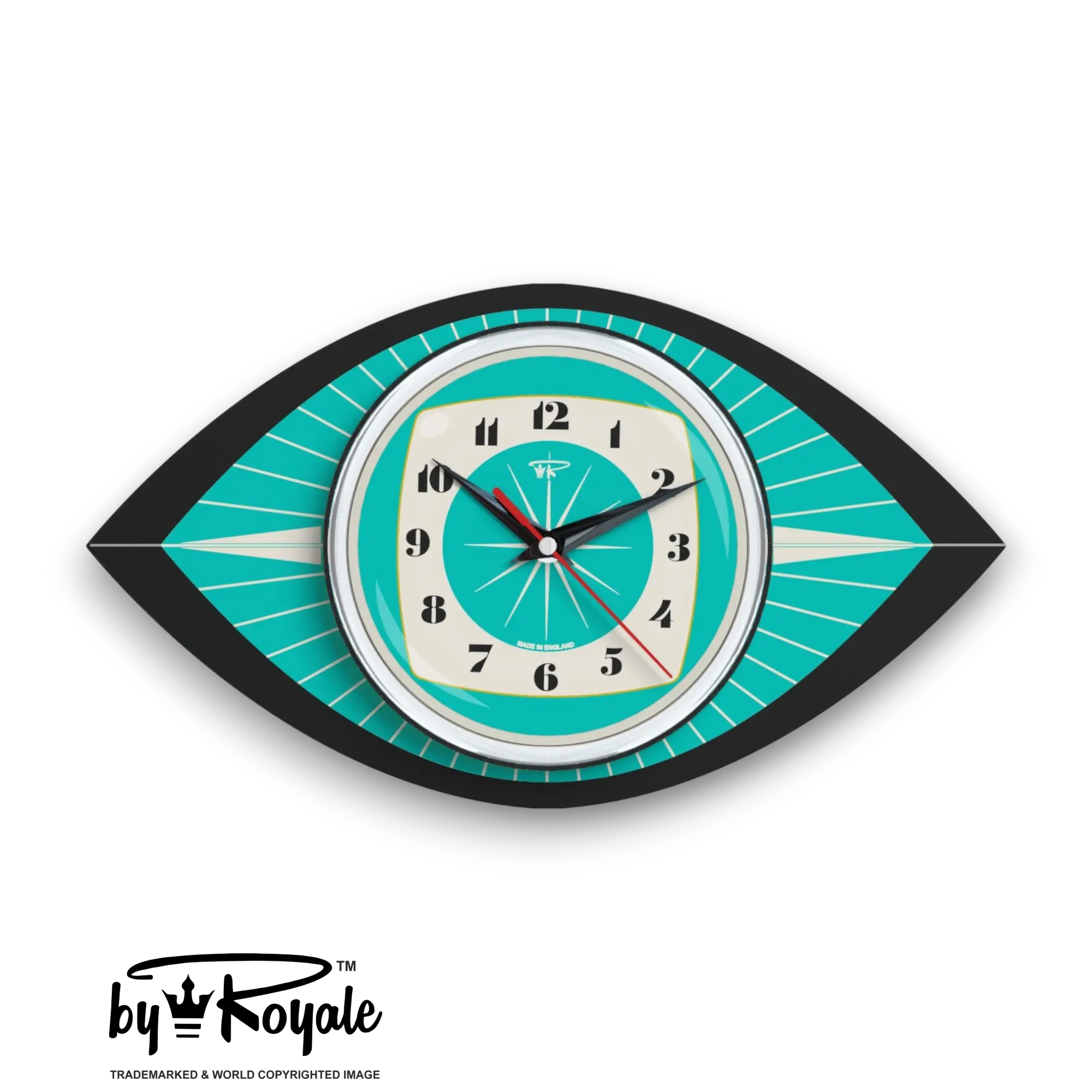 Mid Century Modern Royalexe Laminate Clock By Royale - Celeste Eye in Turquoise