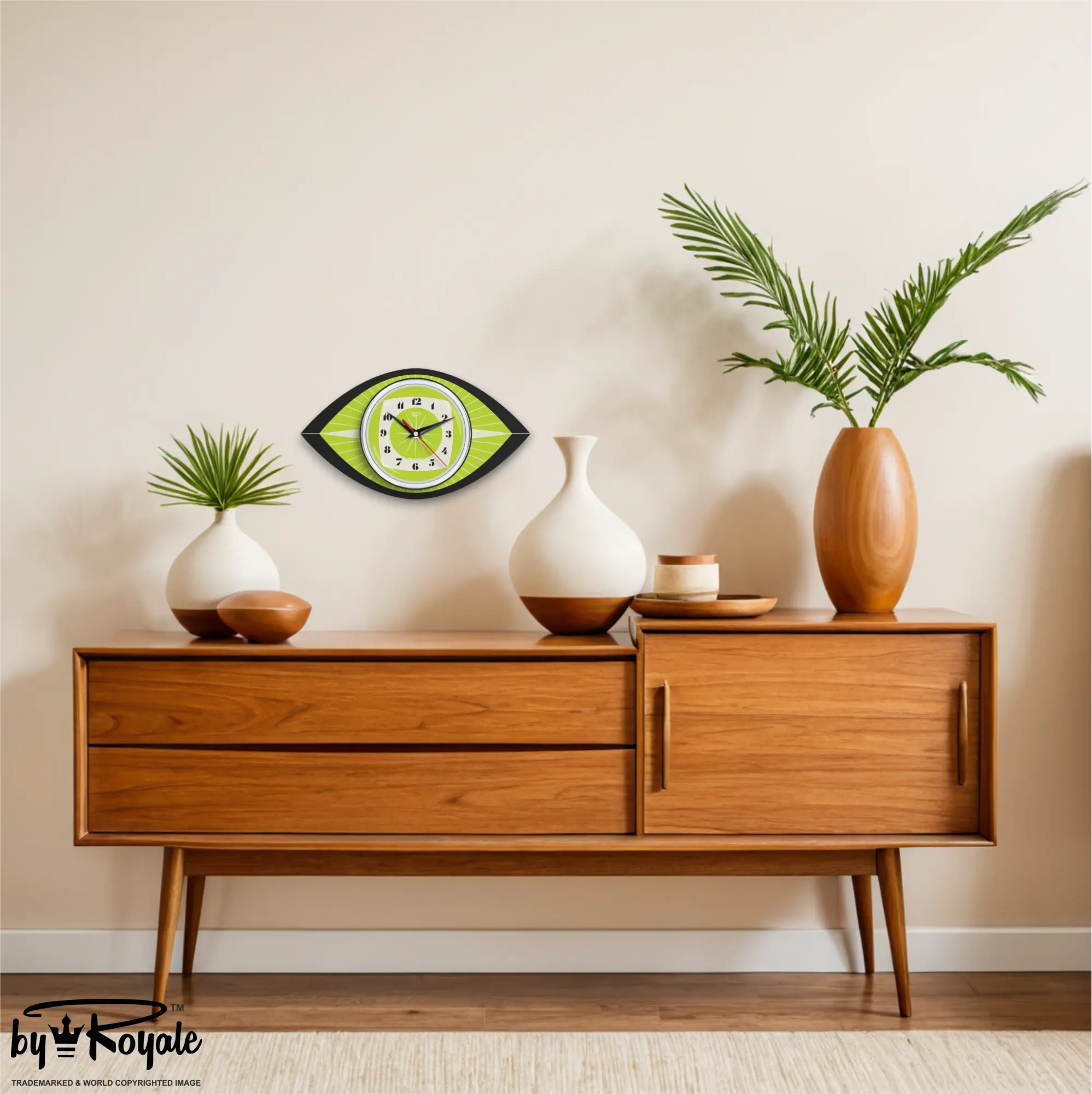 Mid Century Modern Royalexe Laminate Clock By Royale - Celeste Eye in Chartreuse