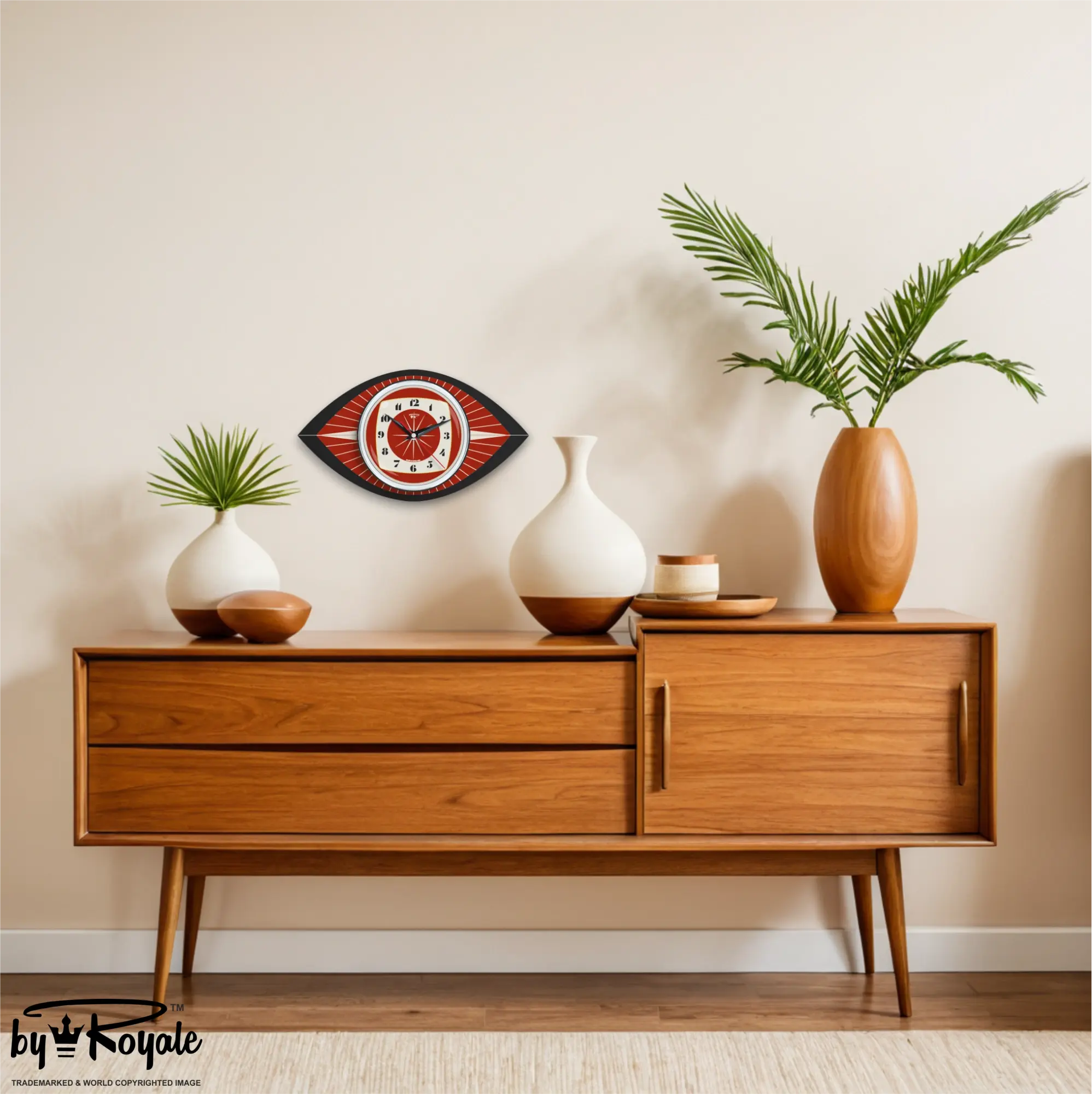Mid Century Modern Royalexe Laminate Clock By Royale - Celeste Eye in Tomato Red