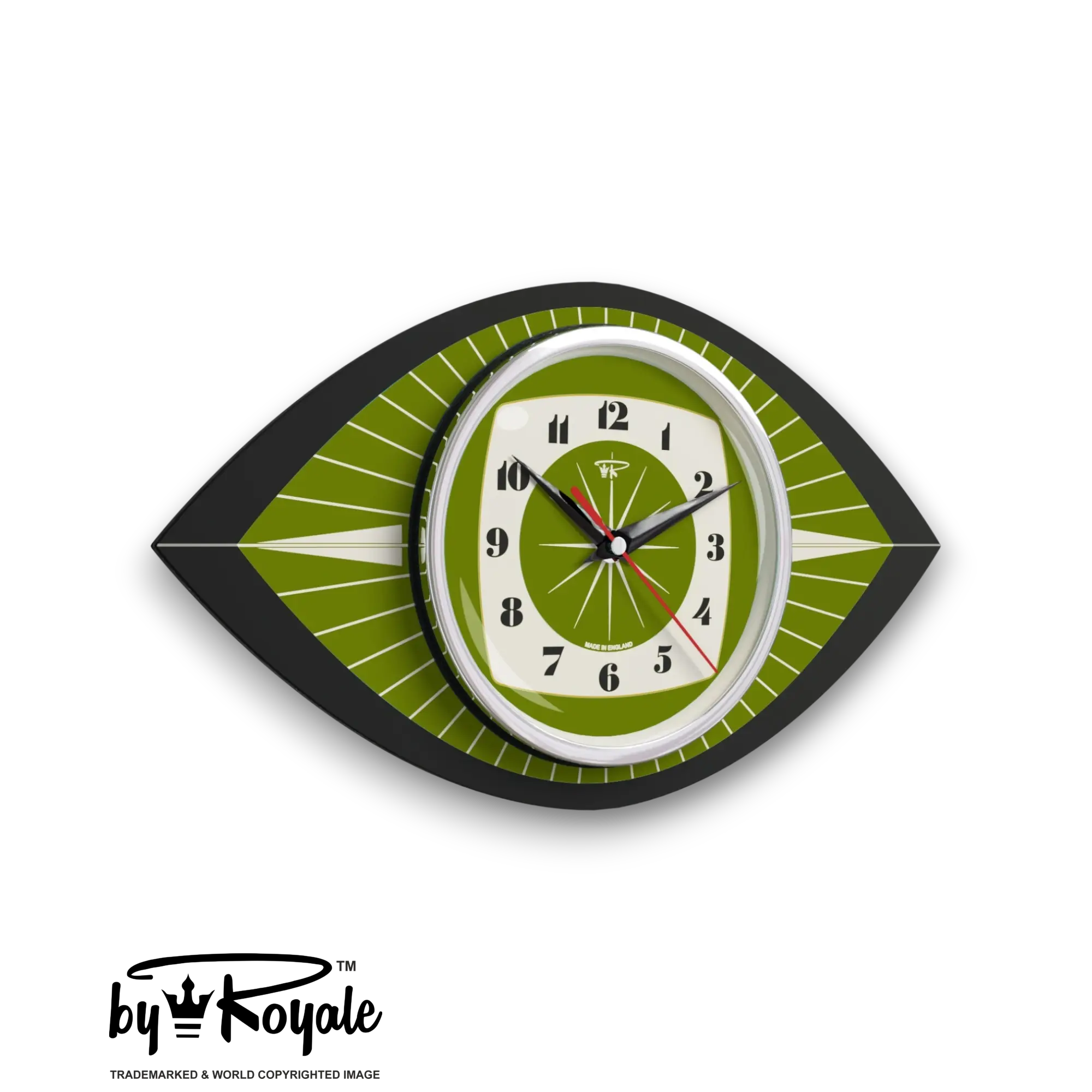 Mid Century Modern Royalexe Laminate Clock By Royale - Celeste Eye in Avocado gallery image
