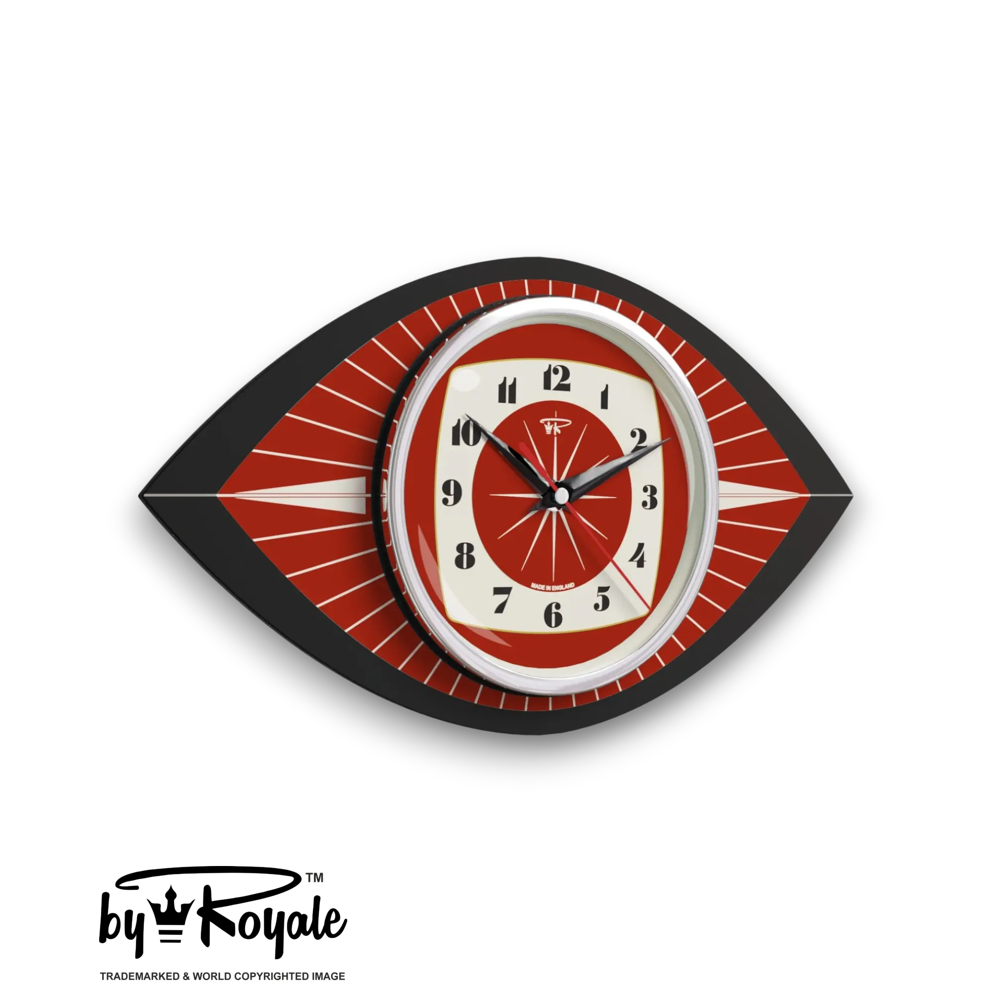 Mid Century Modern Royalexe Laminate Clock By Royale - Celeste Eye in Tomato Red gallery image