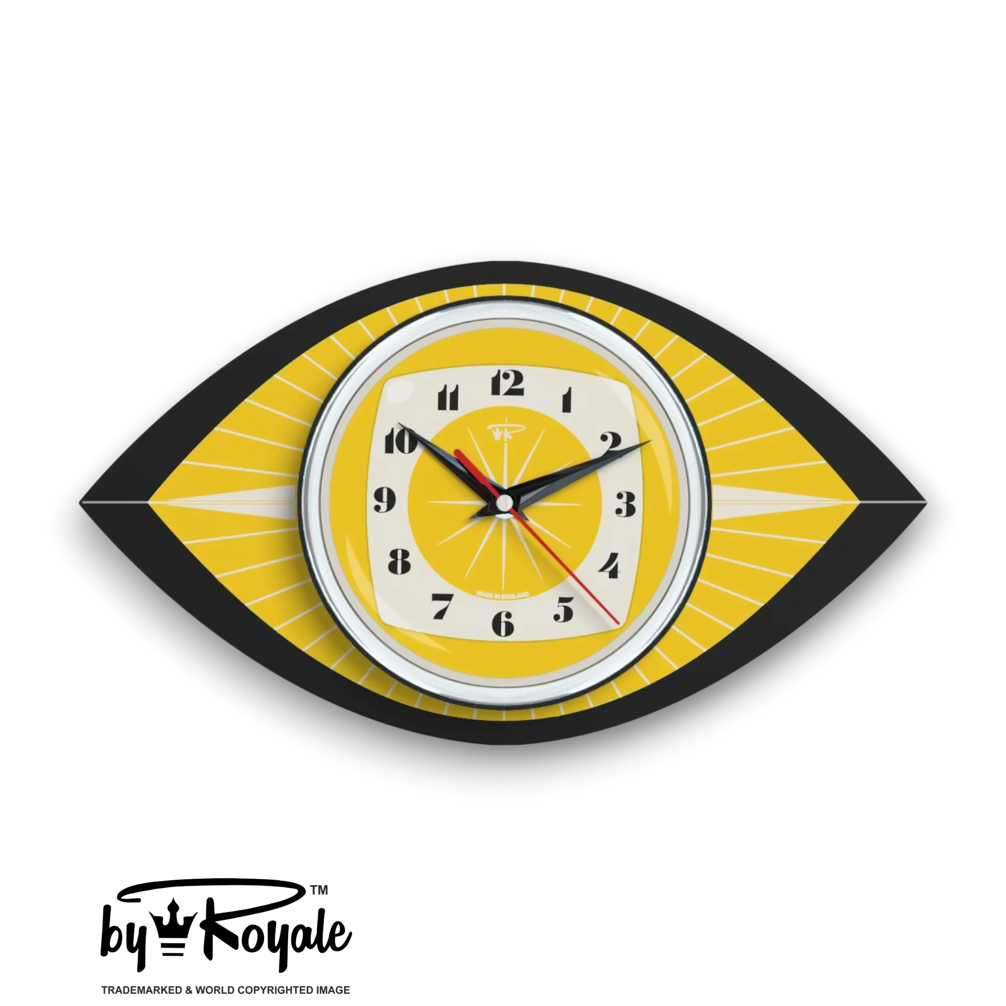 Mid Century Modern Royalexe Laminate Clock By Royale - Celeste Eye in Yellow