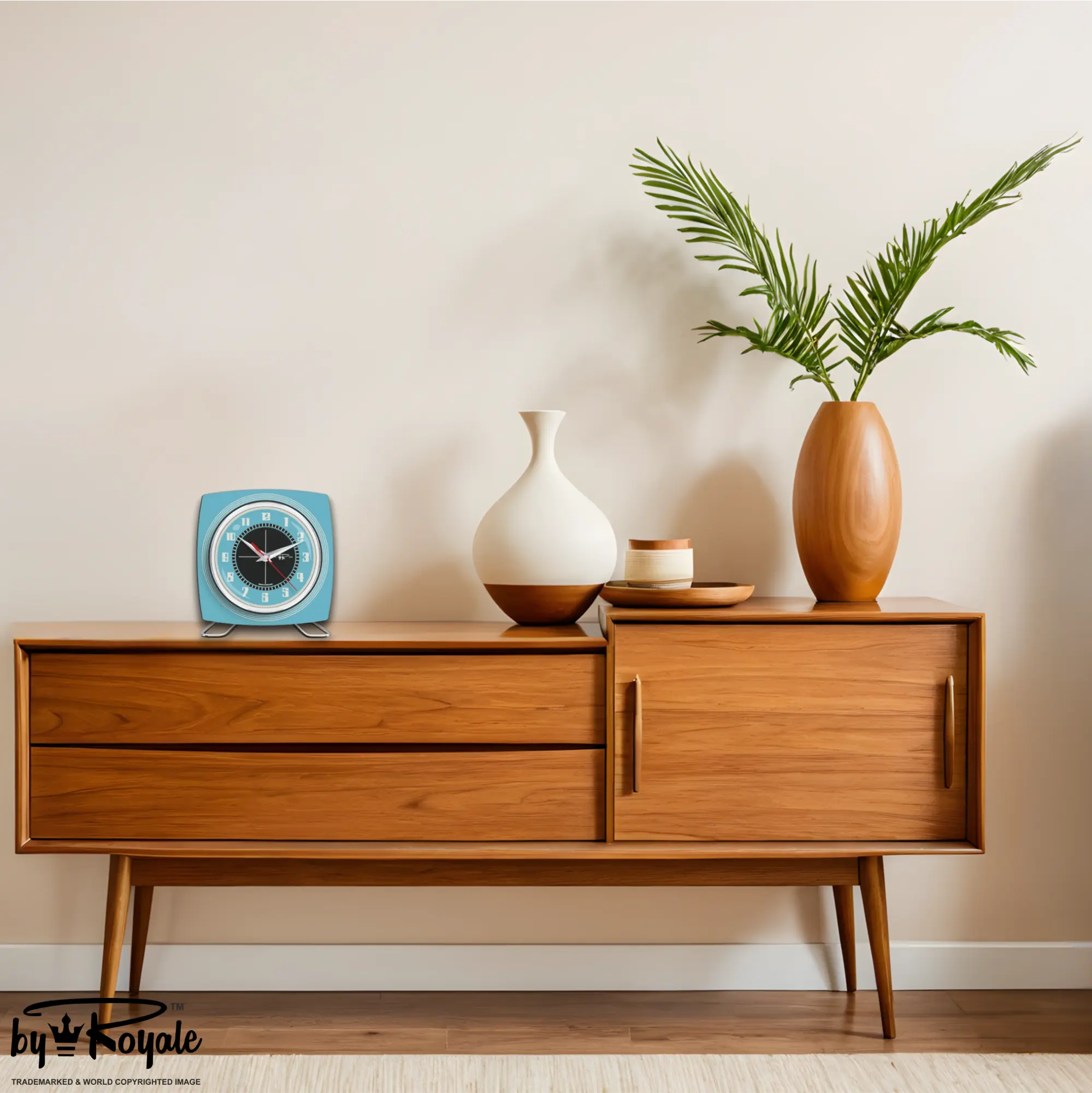 Mid Century Modern Royalexe Laminate Clock By Royale - Echo Smeg Blue