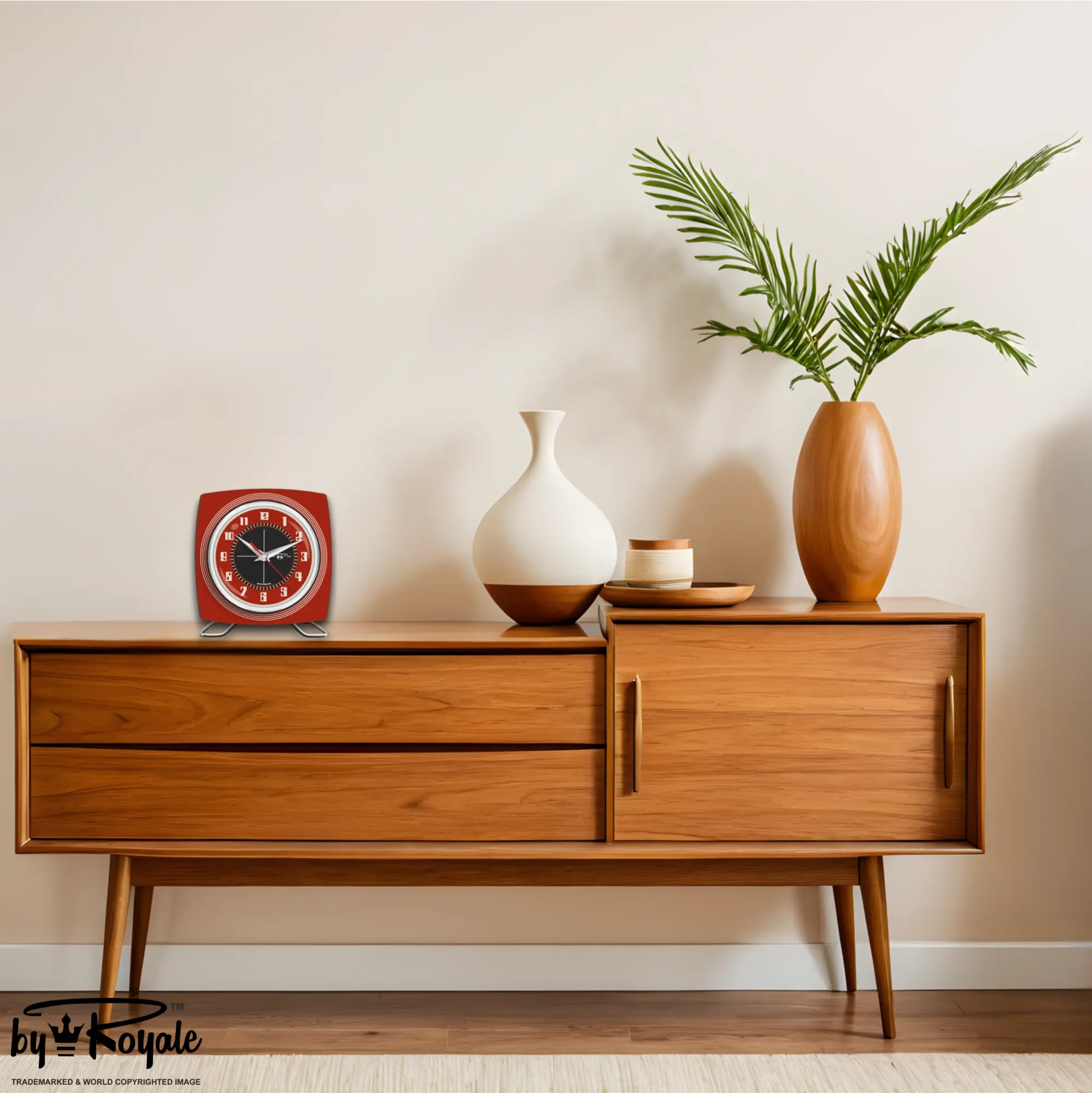 Mid Century Modern Royalexe Laminate Clock By Royale - Echo Tomato Red