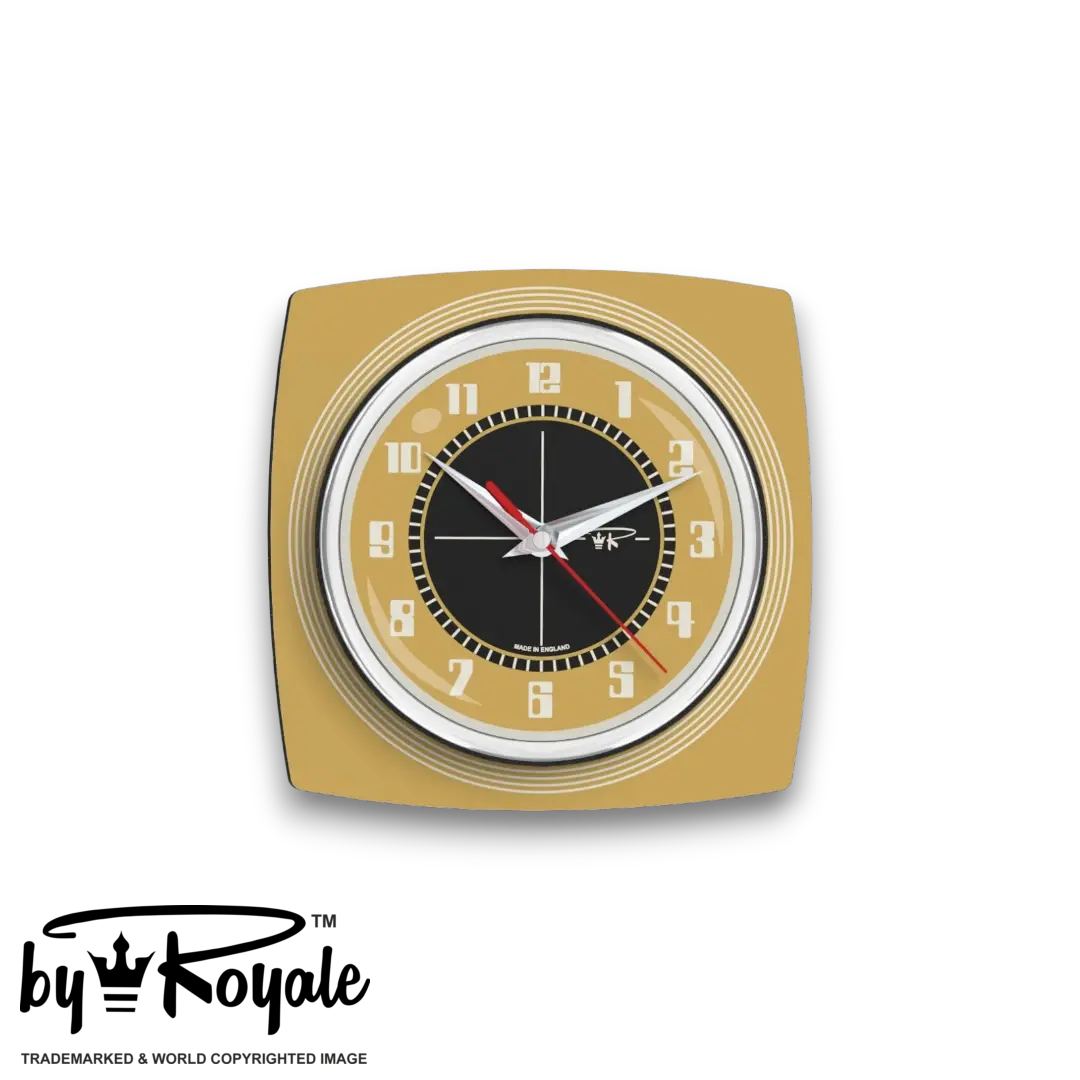 Mid Century Modern Royalexe Laminate Clock By Royale - Echo Burnt Gold