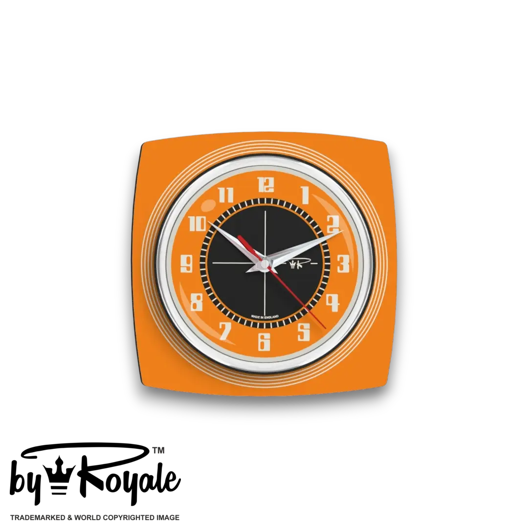 Mid Century Modern Royalexe Laminate Clock By Royale - Echo Orange