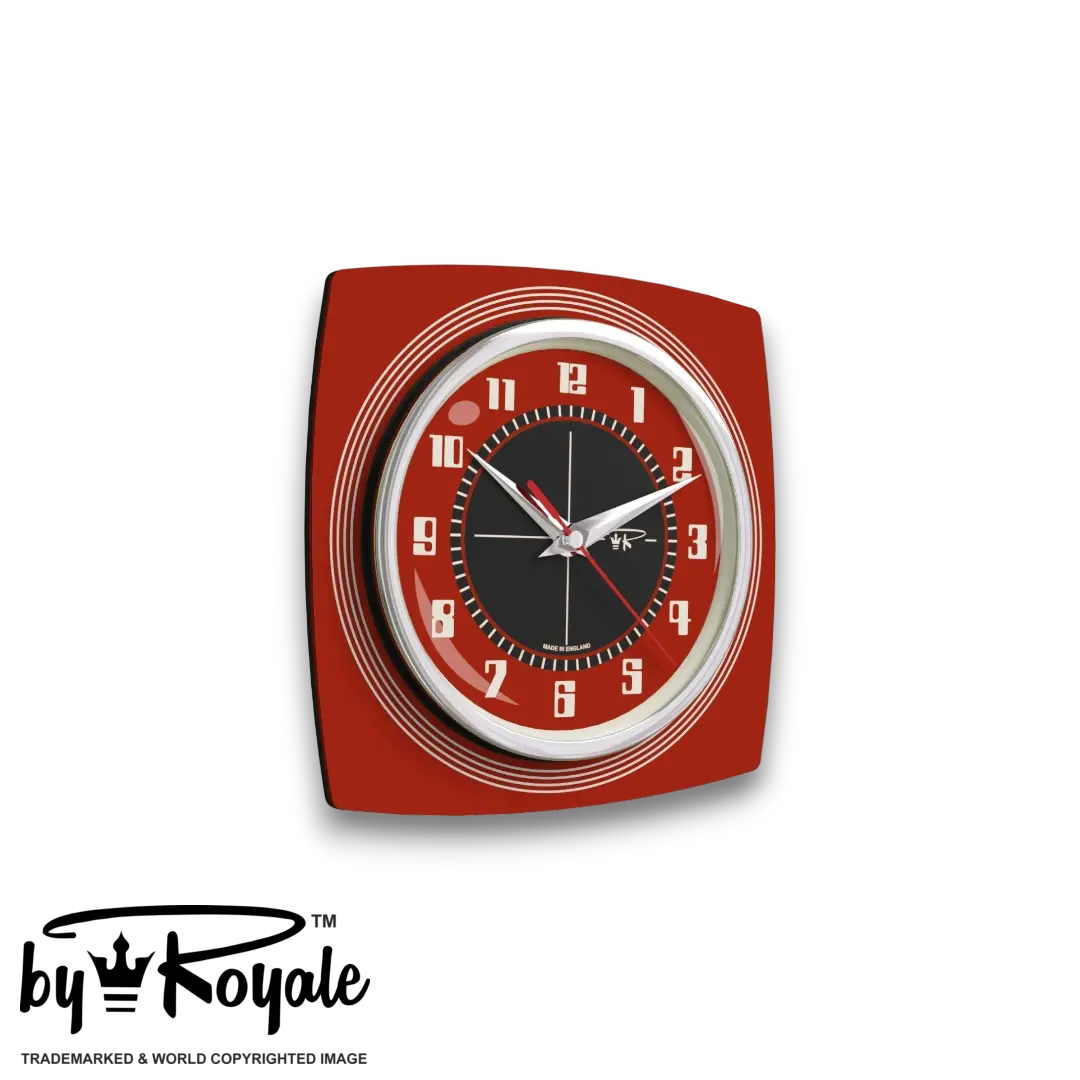 Mid Century Modern Royalexe Laminate Clock By Royale - Echo Tomato Red gallery image