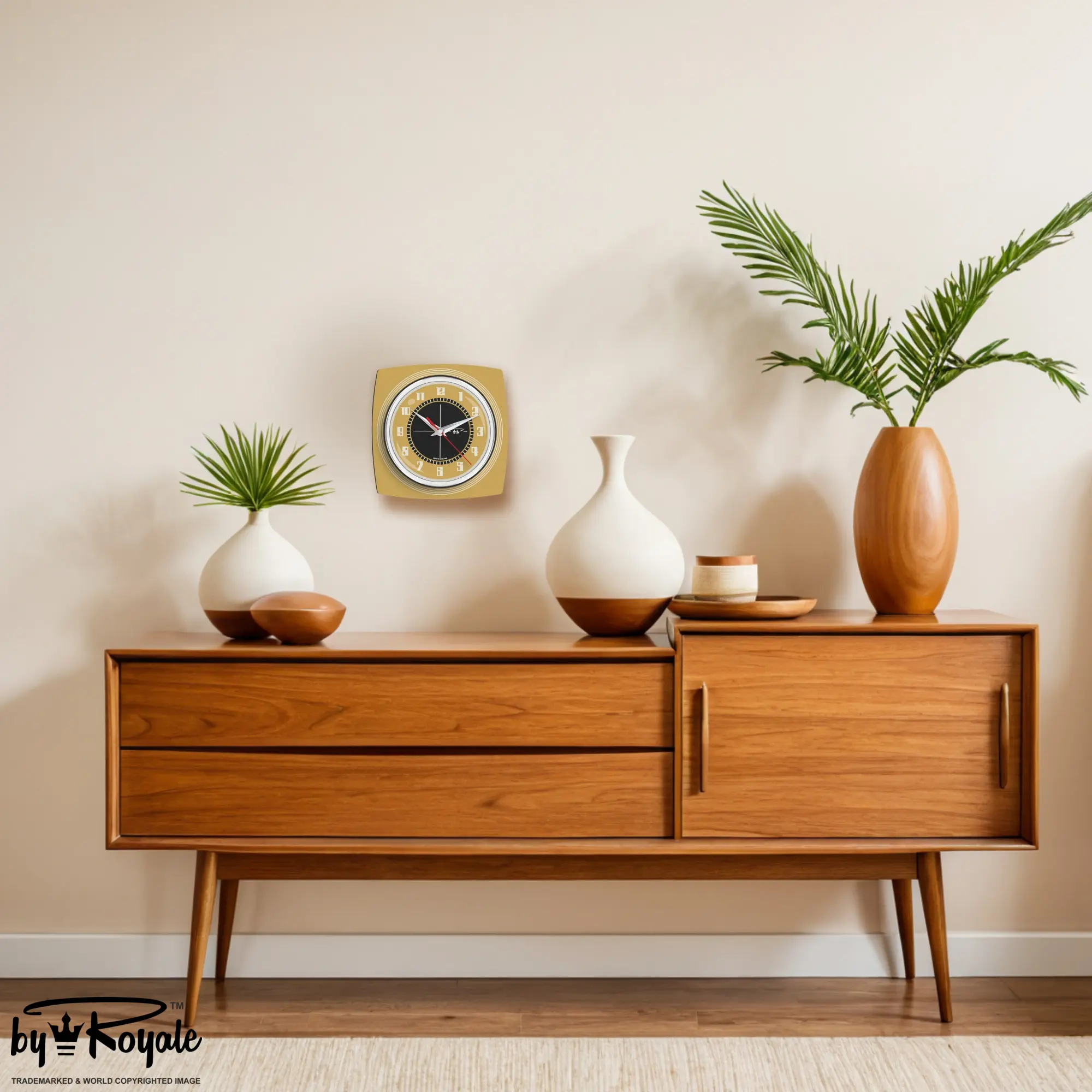 Mid Century Modern Royalexe Laminate Clock By Royale - Echo Burnt Gold