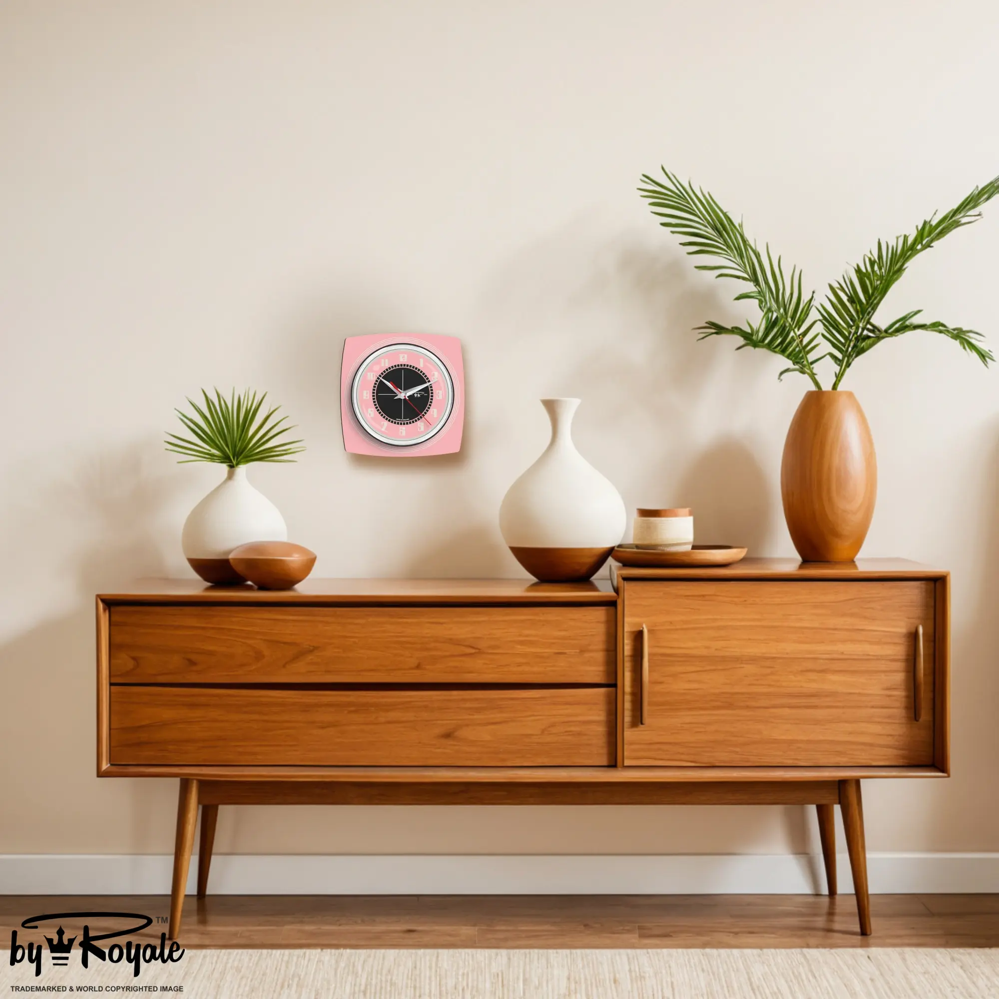 Mid Century Modern Royalexe Laminate Clock By Royale - Echo Pink