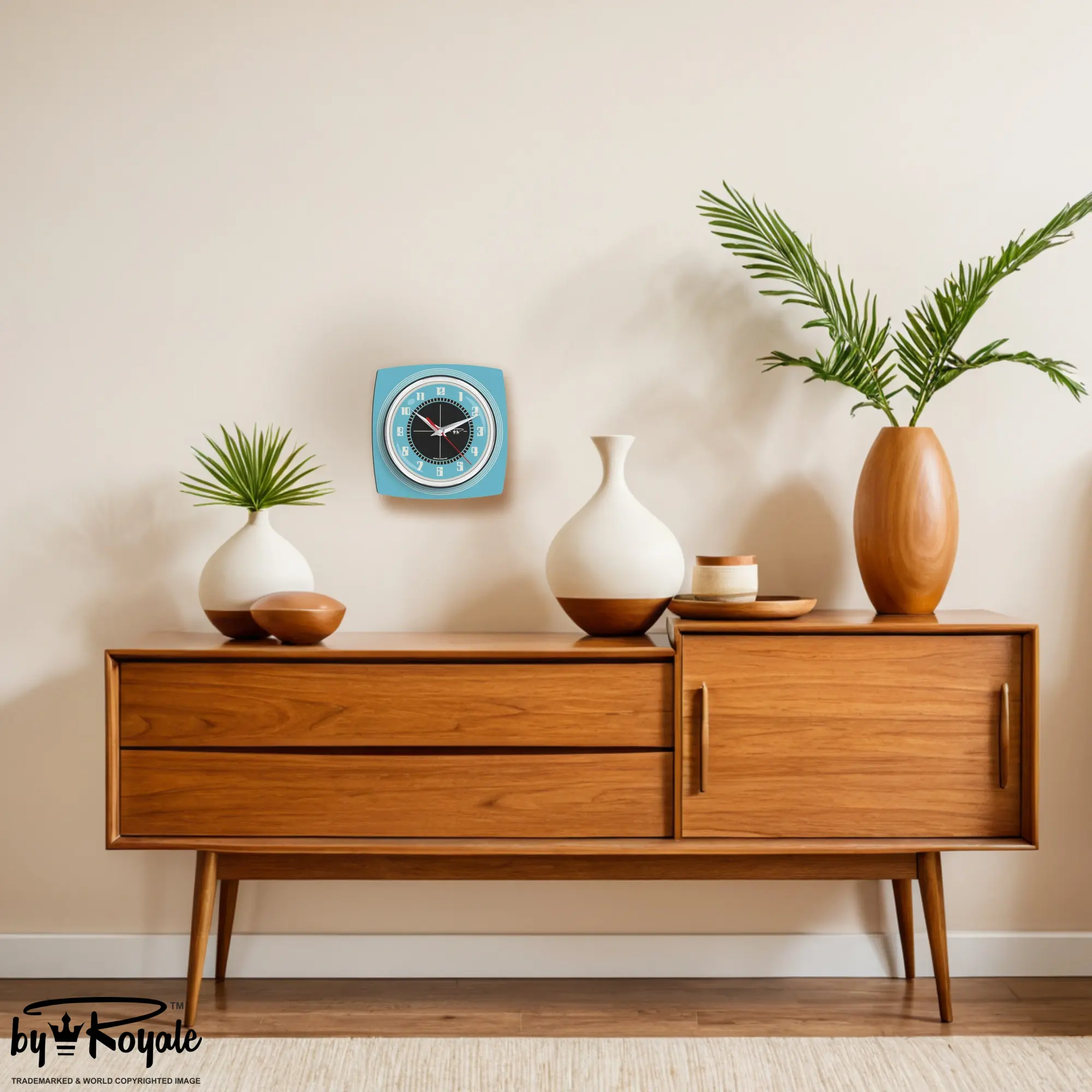 Mid Century Modern Royalexe Laminate Clock By Royale - Echo Smeg Blue