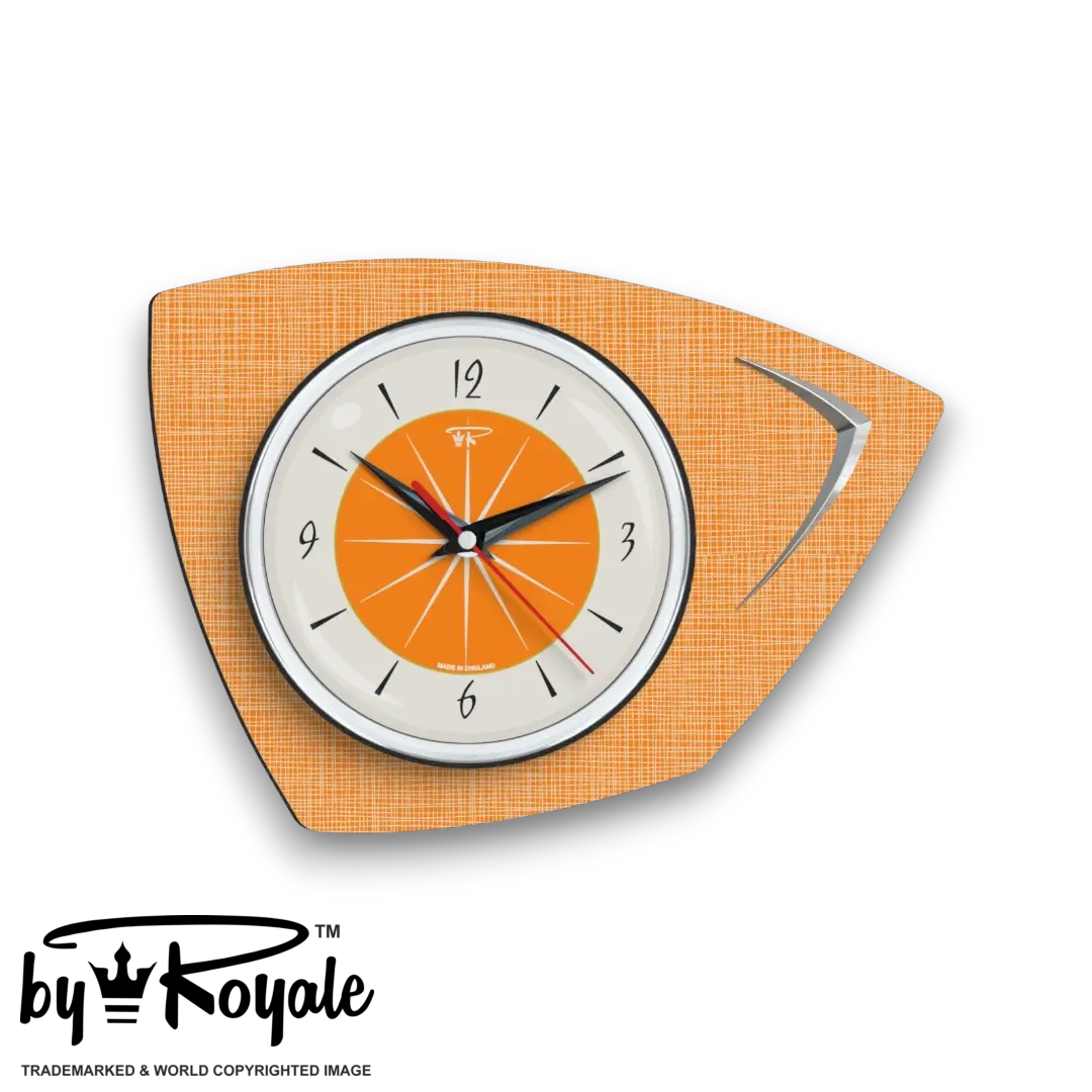 Mid Century Modern Royalexe Laminate Clock By Royale - Eclipse Orange