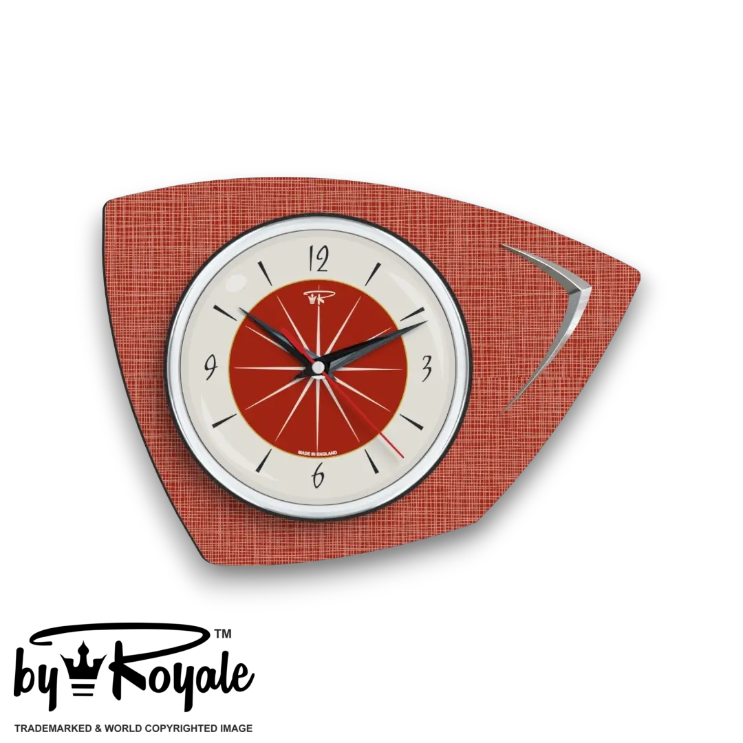 Mid Century Modern Royalexe Laminate Clock By Royale - Eclipse Tomato Red