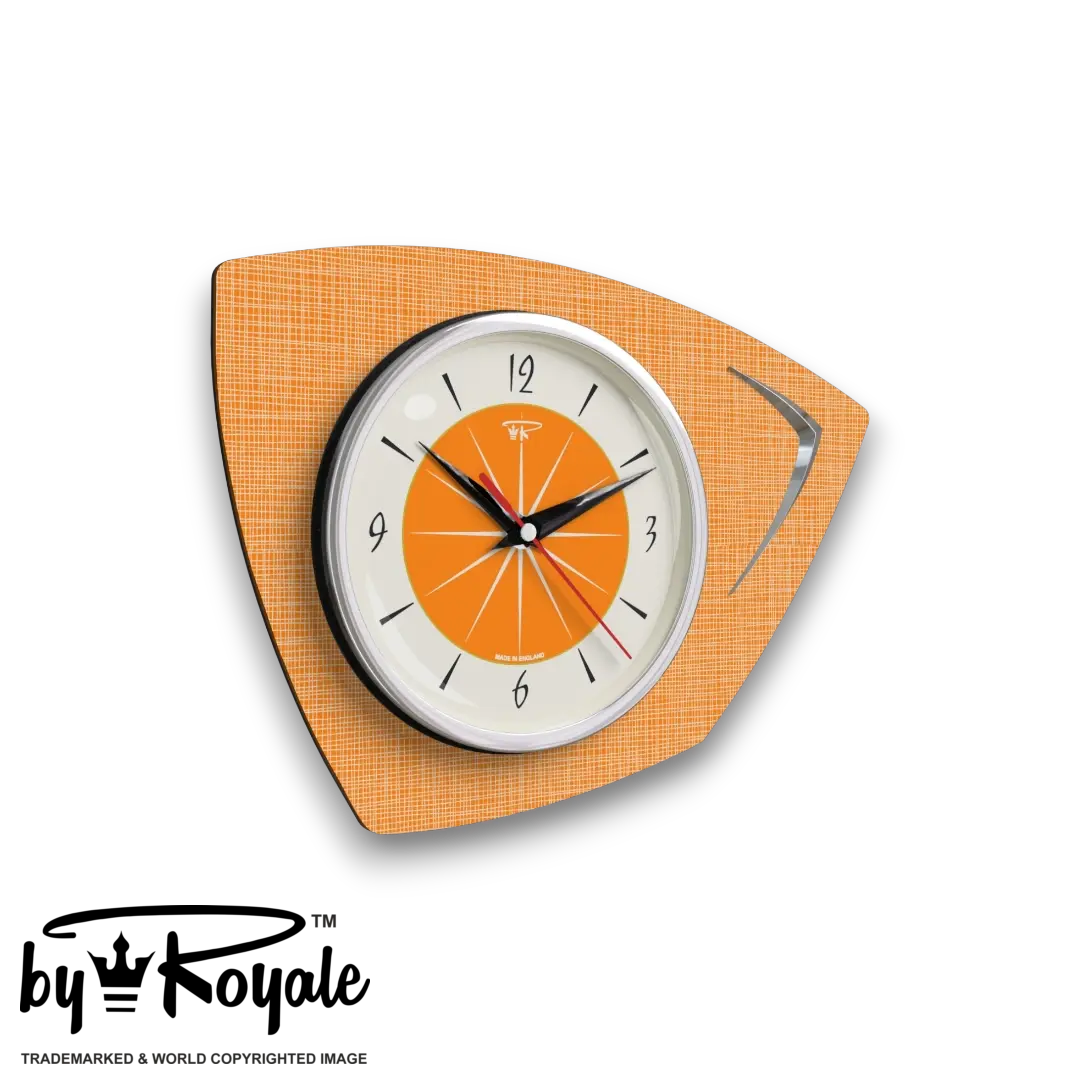 Mid Century Modern Royalexe Laminate Clock By Royale - Eclipse Orange