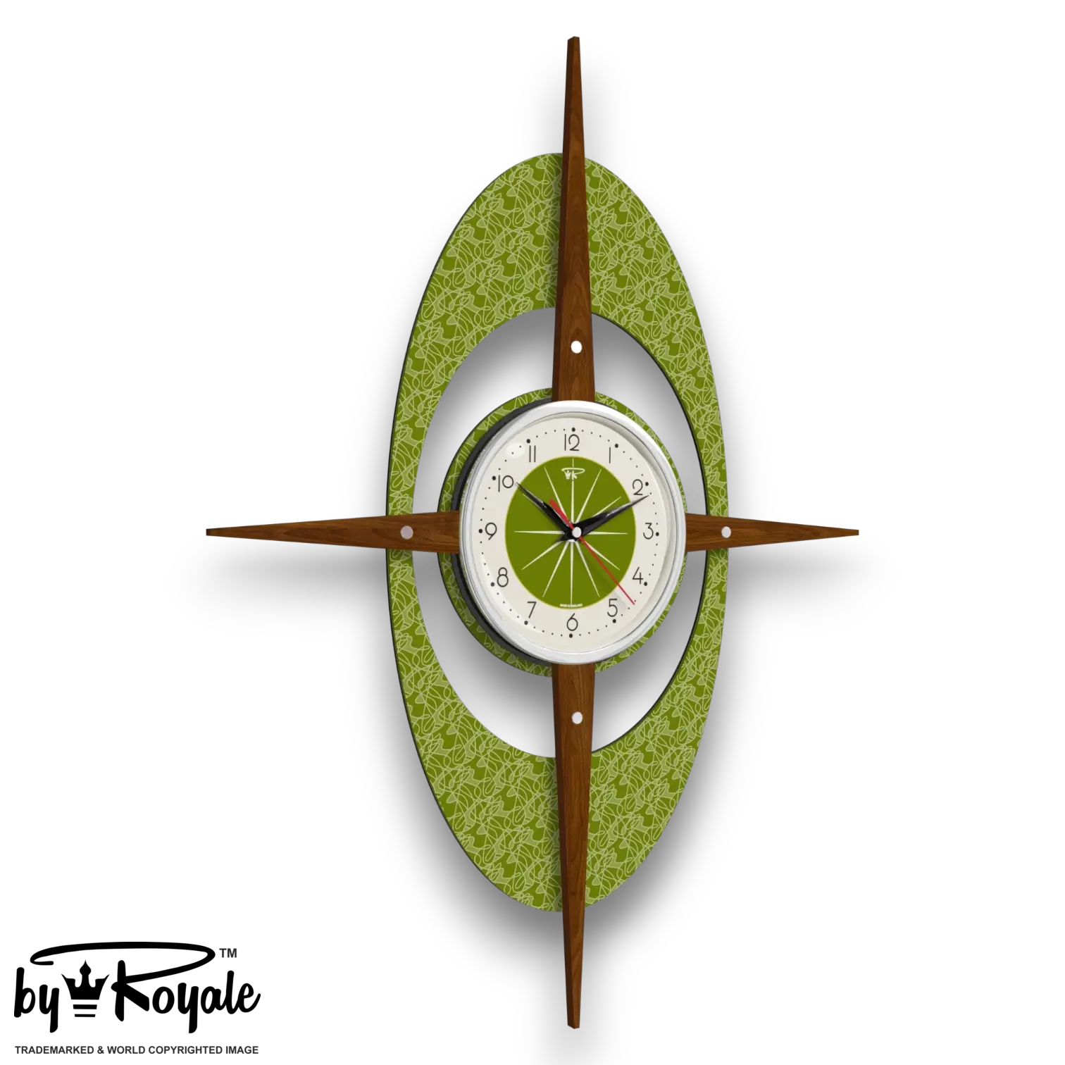 Mid Century Modern Royalexe Laminate Clock By Royale - Gambit Starburst Avocado