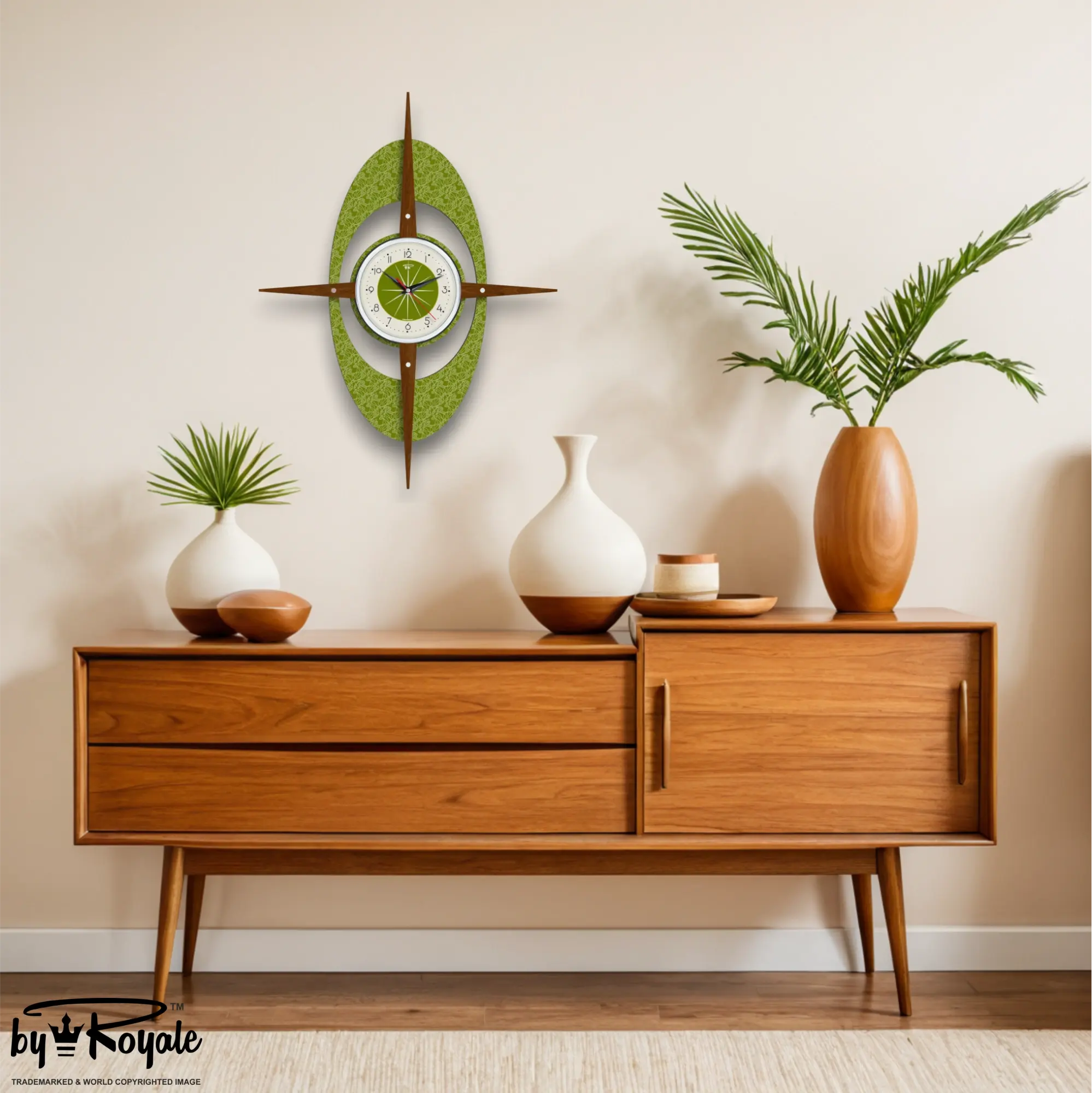 Mid Century Modern Royalexe Laminate Clock By Royale - Gambit Starburst Avocado