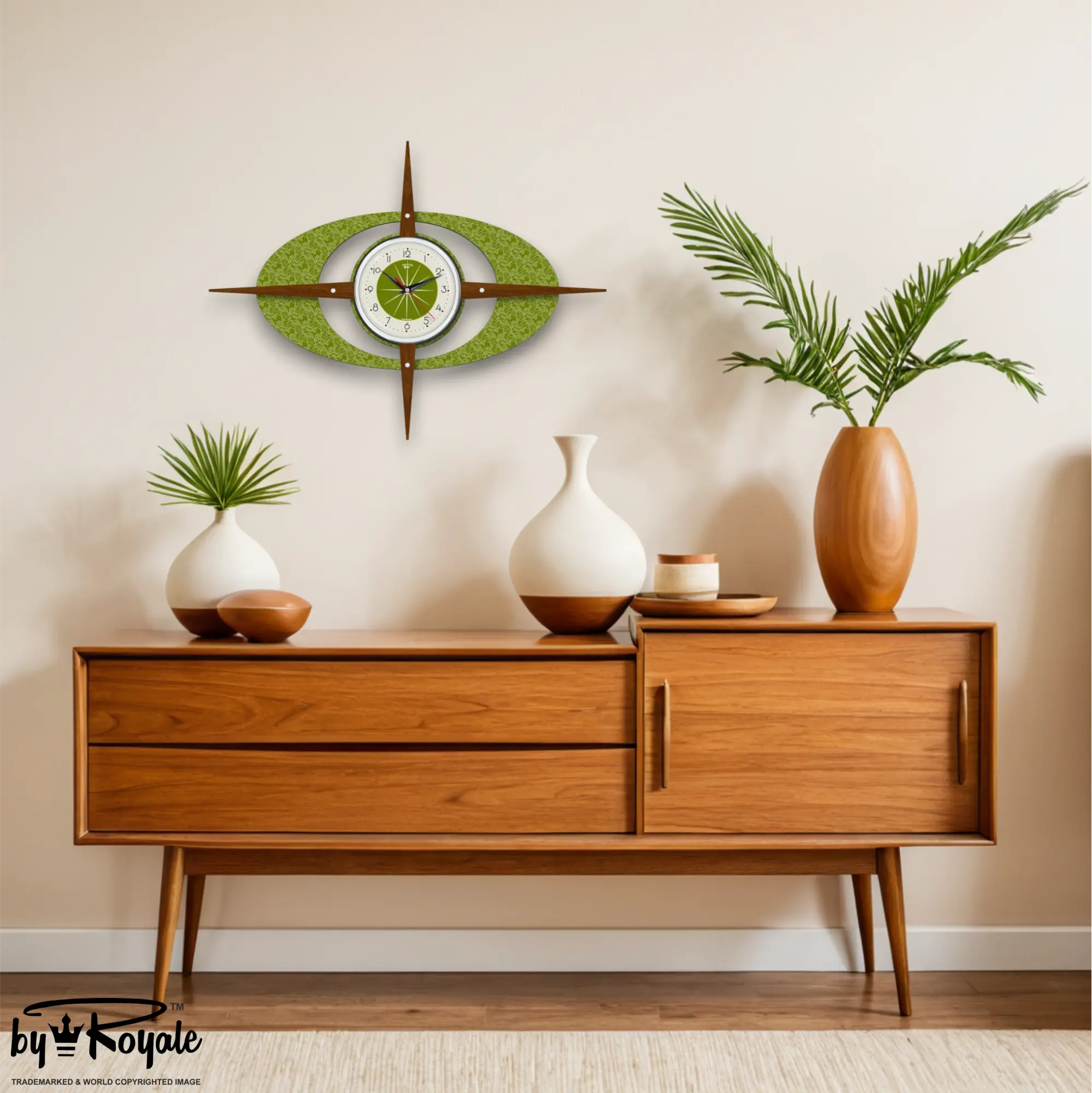 Mid Century Modern Royalexe Laminate Clock By Royale - Gambit Starburst Avocado