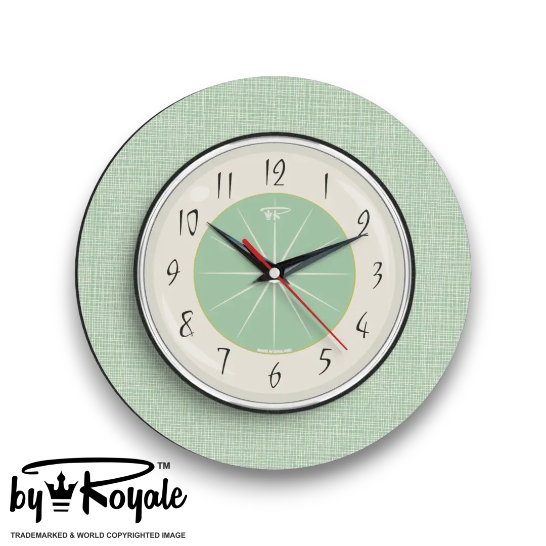Mid Century Modern Royalexe Laminate Wall Clock By Royale - Hubb in Mint Green