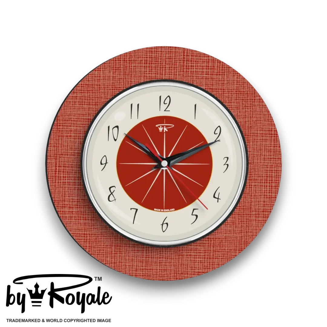 Mid Century Modern Royalexe Laminate Wall Clock By Royale - Hubb in Tomato Red