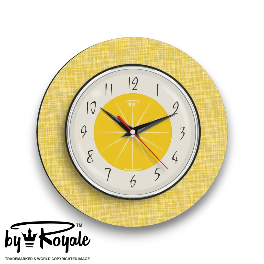 Mid Century Modern Royalexe Laminate Wall Clock By Royale - Hubb in Yellow