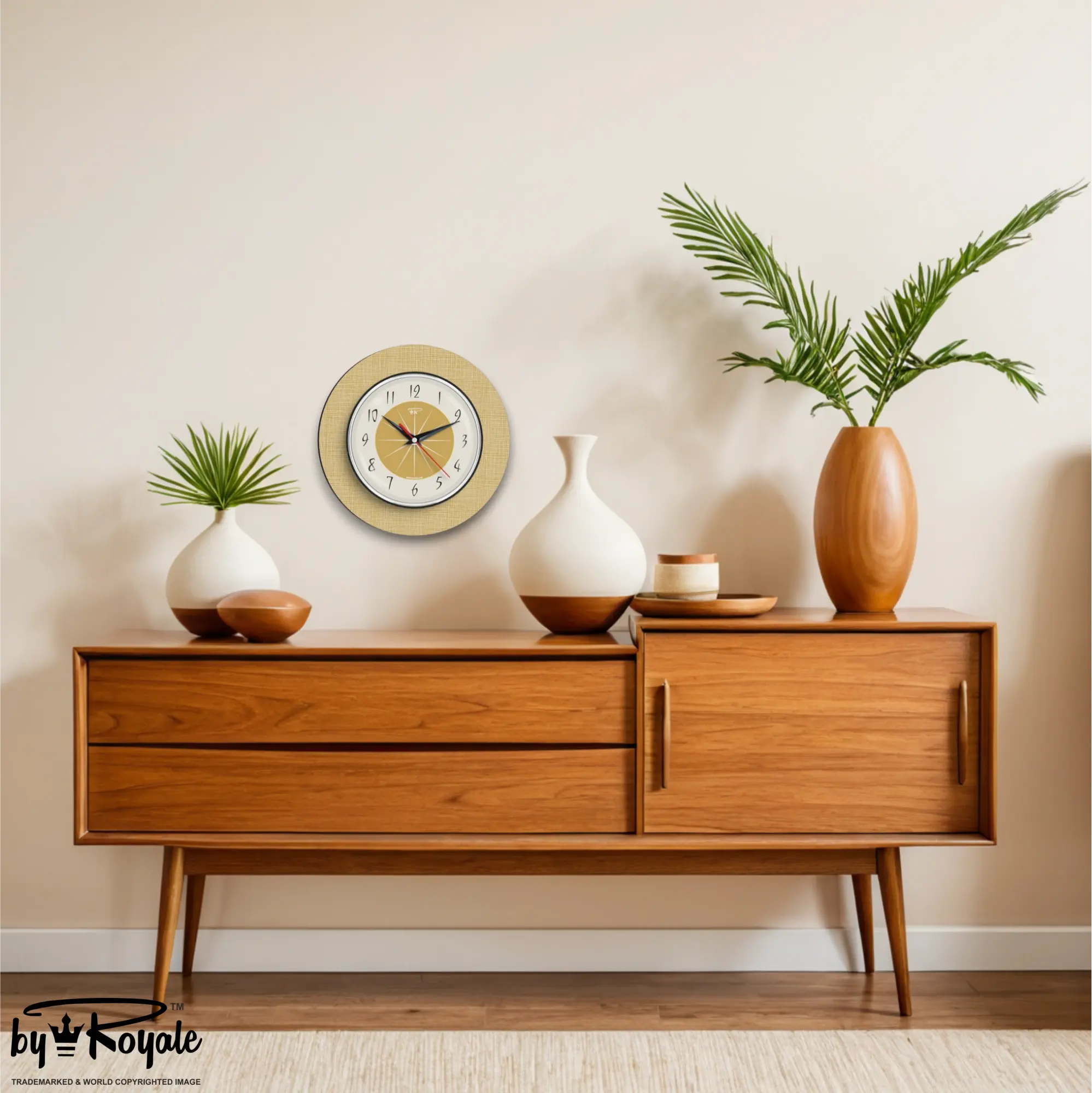 Mid Century Modern Royalexe Laminate Wall Clock By Royale - Hubb in Burnt Gold
