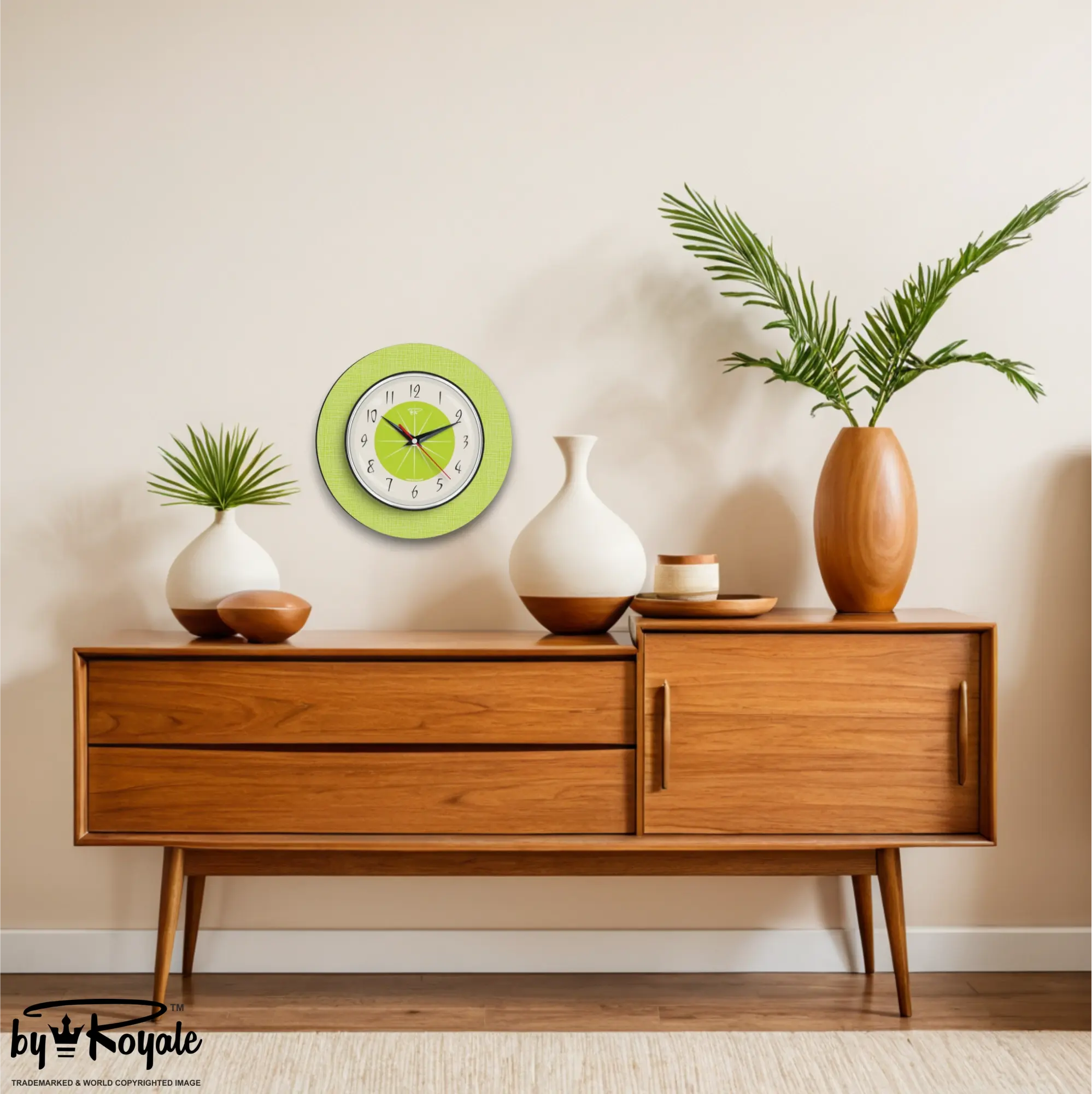 Mid Century Modern Royalexe Laminate Wall Clock By Royale - Hubb in Chartreuse