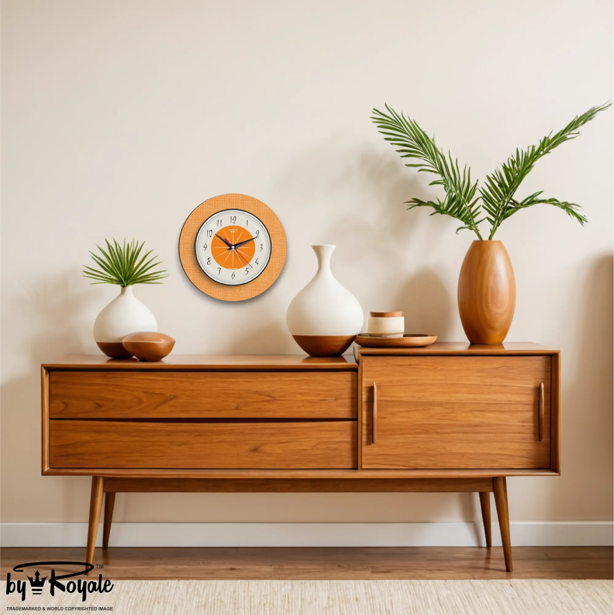 Mid Century Modern Royalexe Laminate Wall Clock By Royale - Hubb in Orange