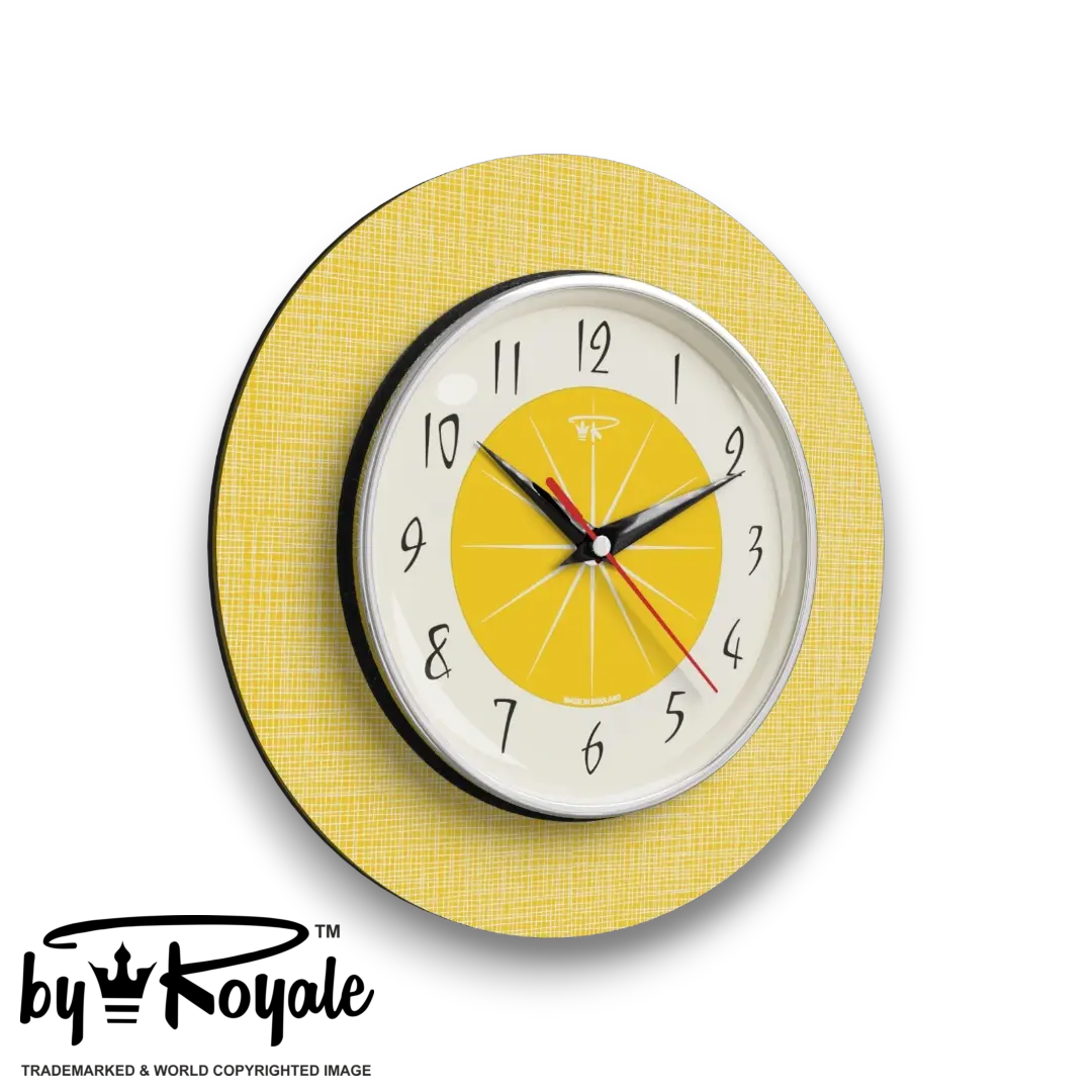 Mid Century Modern Royalexe Laminate Wall Clock By Royale - Hubb in Yellow gallery image
