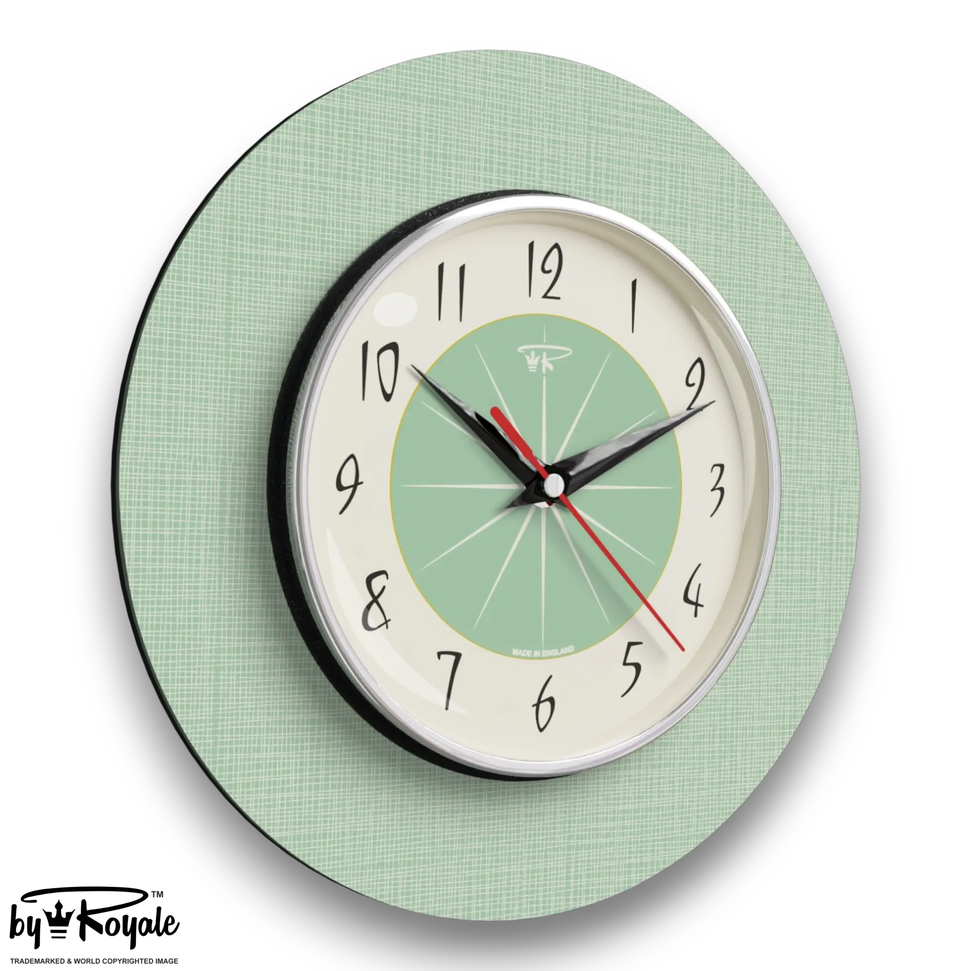 Mid Century Modern Royalexe Laminate Wall Clock By Royale - Hubb in Mint Green