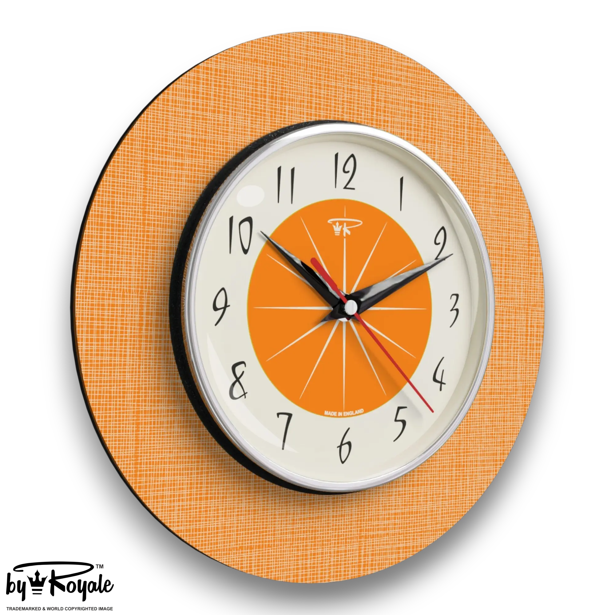 Mid Century Modern Royalexe Laminate Wall Clock By Royale - Hubb in Orange