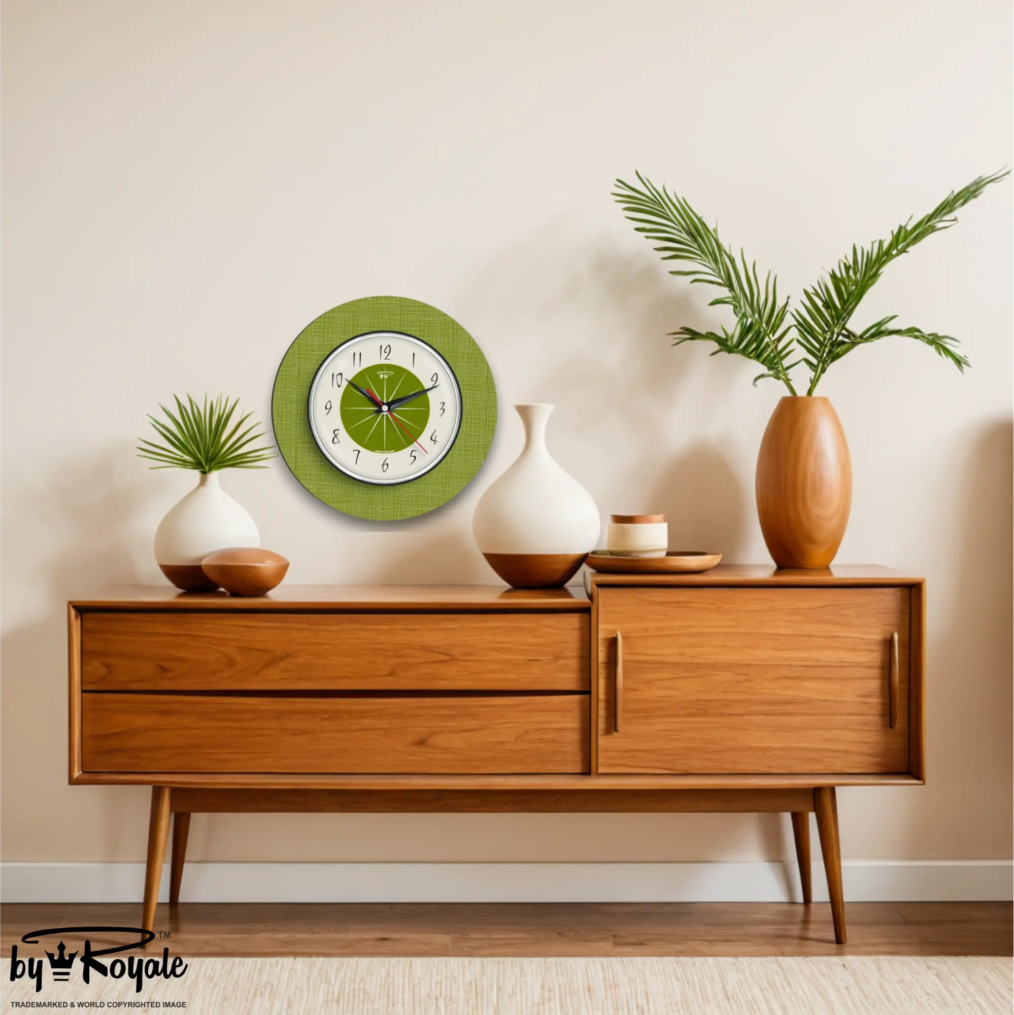 Mid Century Modern Royalexe Laminate Wall Clock By Royale - Hubb in Avocado