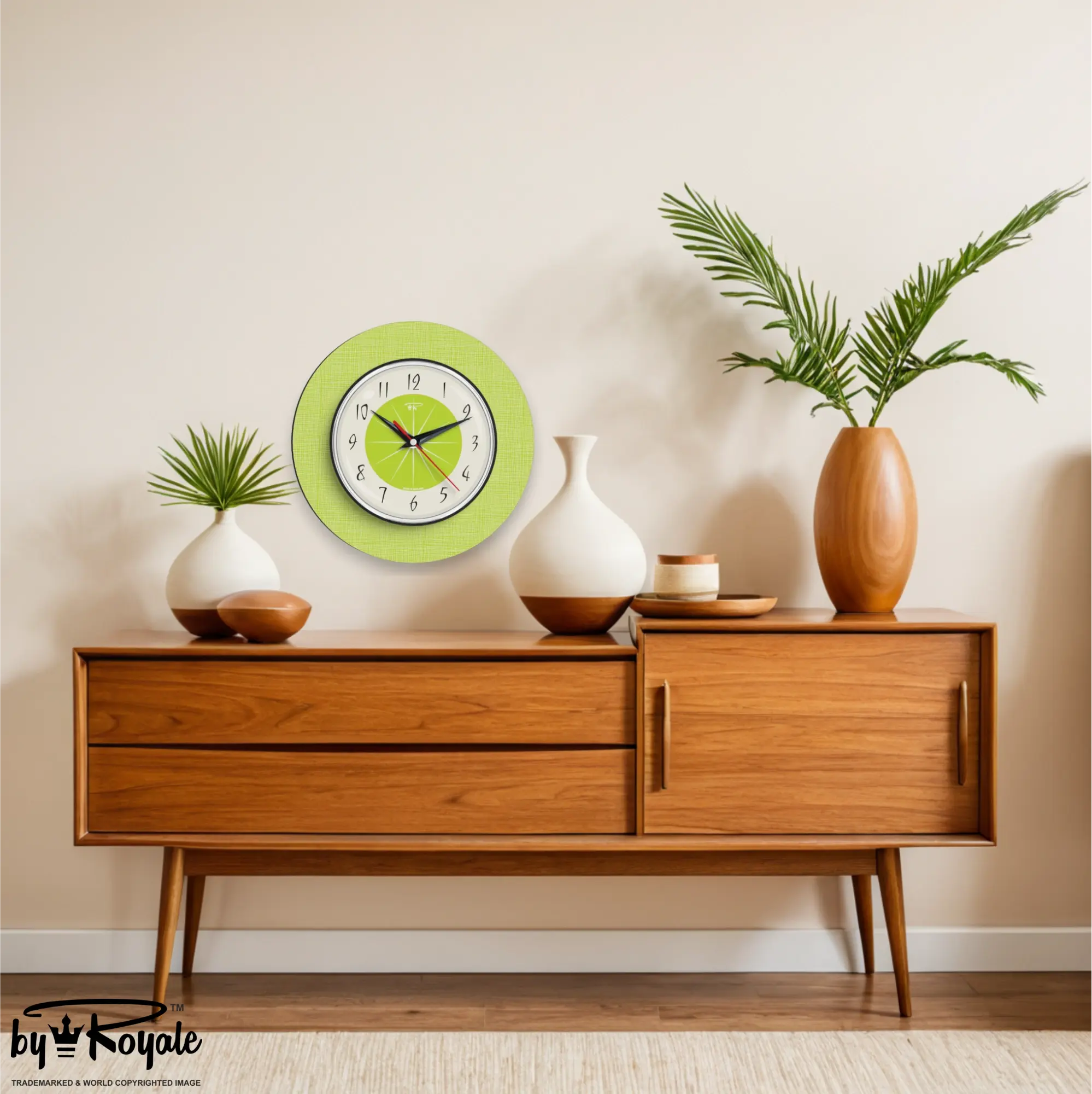 Mid Century Modern Royalexe Laminate Wall Clock By Royale - Hubb in Chartreuse